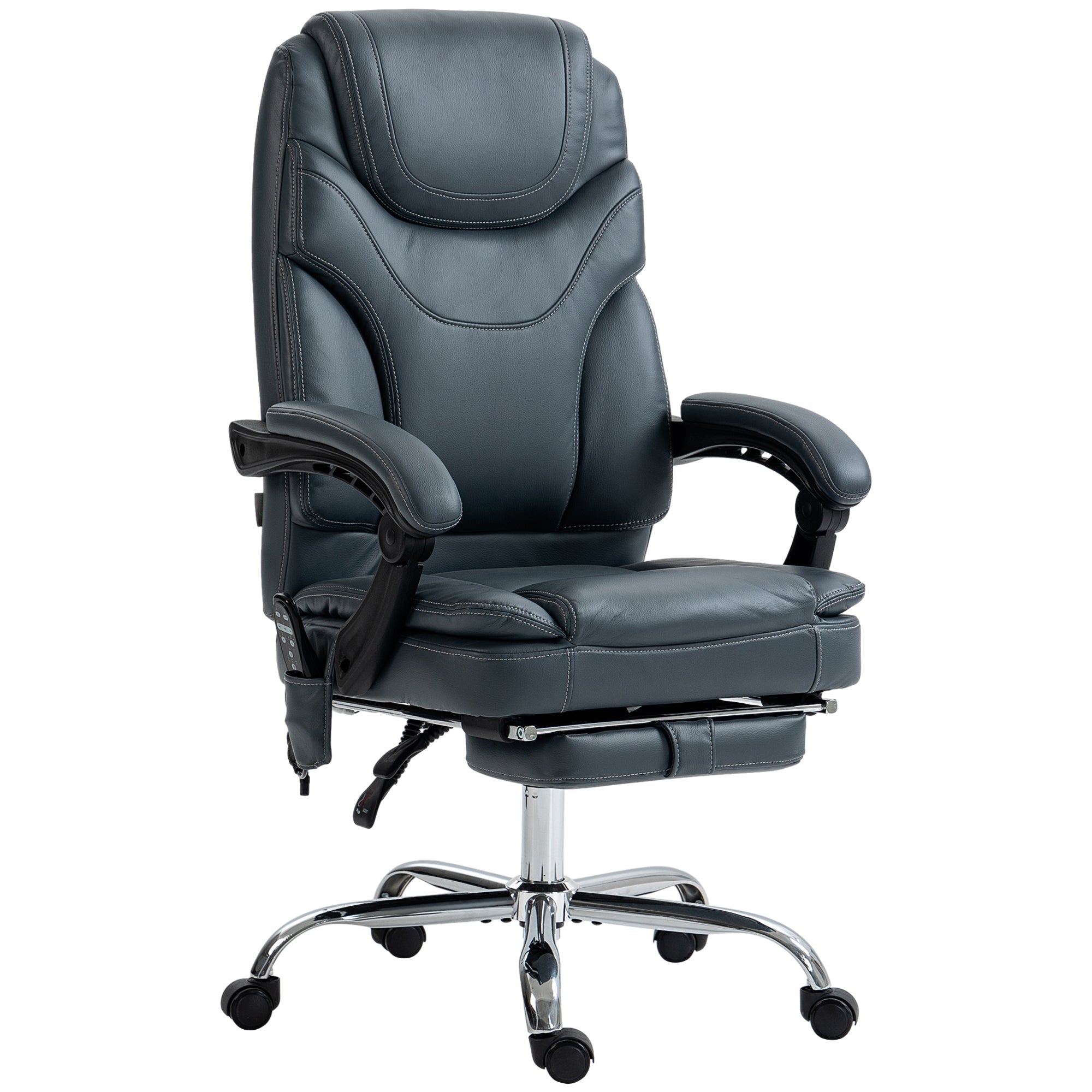 6 Point Vibration Massage Office Chair, PU Leather Heated Reclining Computer Chair with Footrest, Grey Massage Chairs Grey  at Gallery Canada