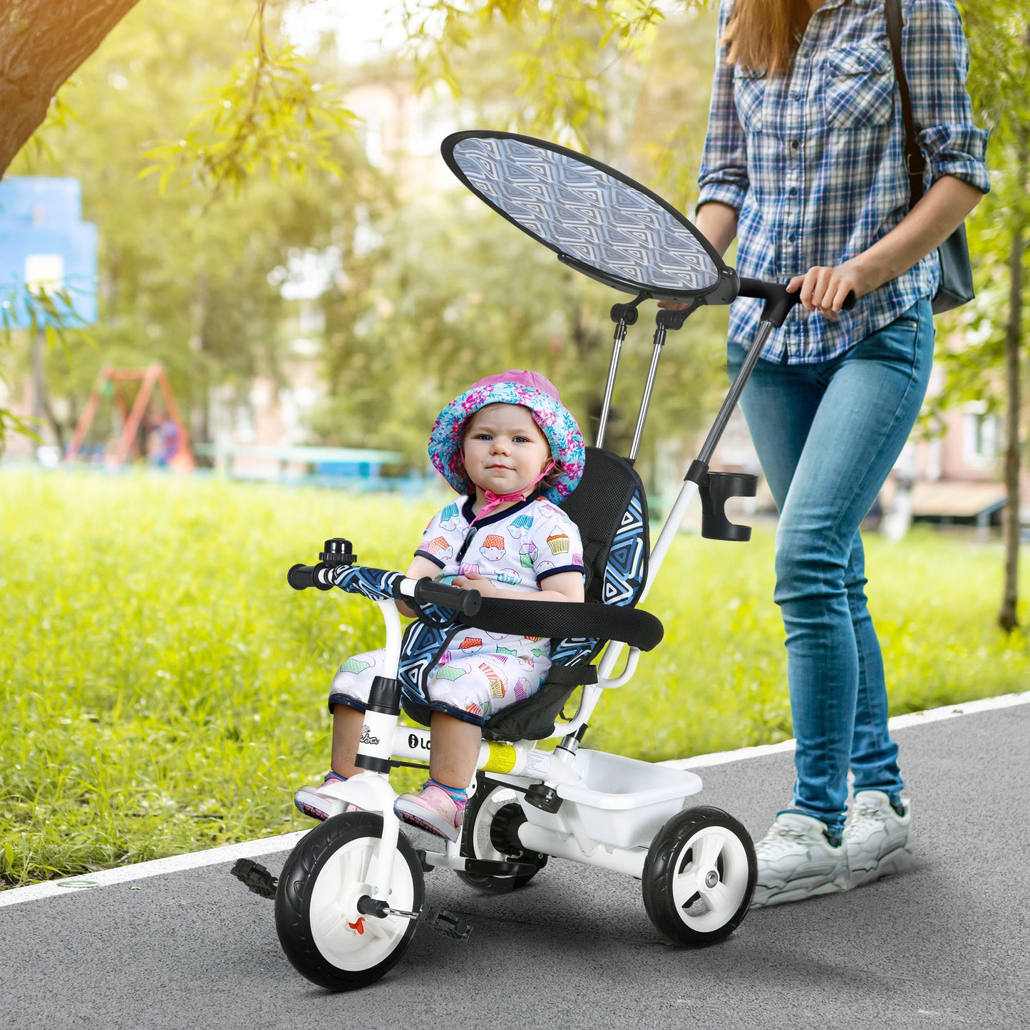 4 in 1 Kids Tricycle with Removable Handlebar and Canopy, Blue Tricycles for Kids   at Gallery Canada