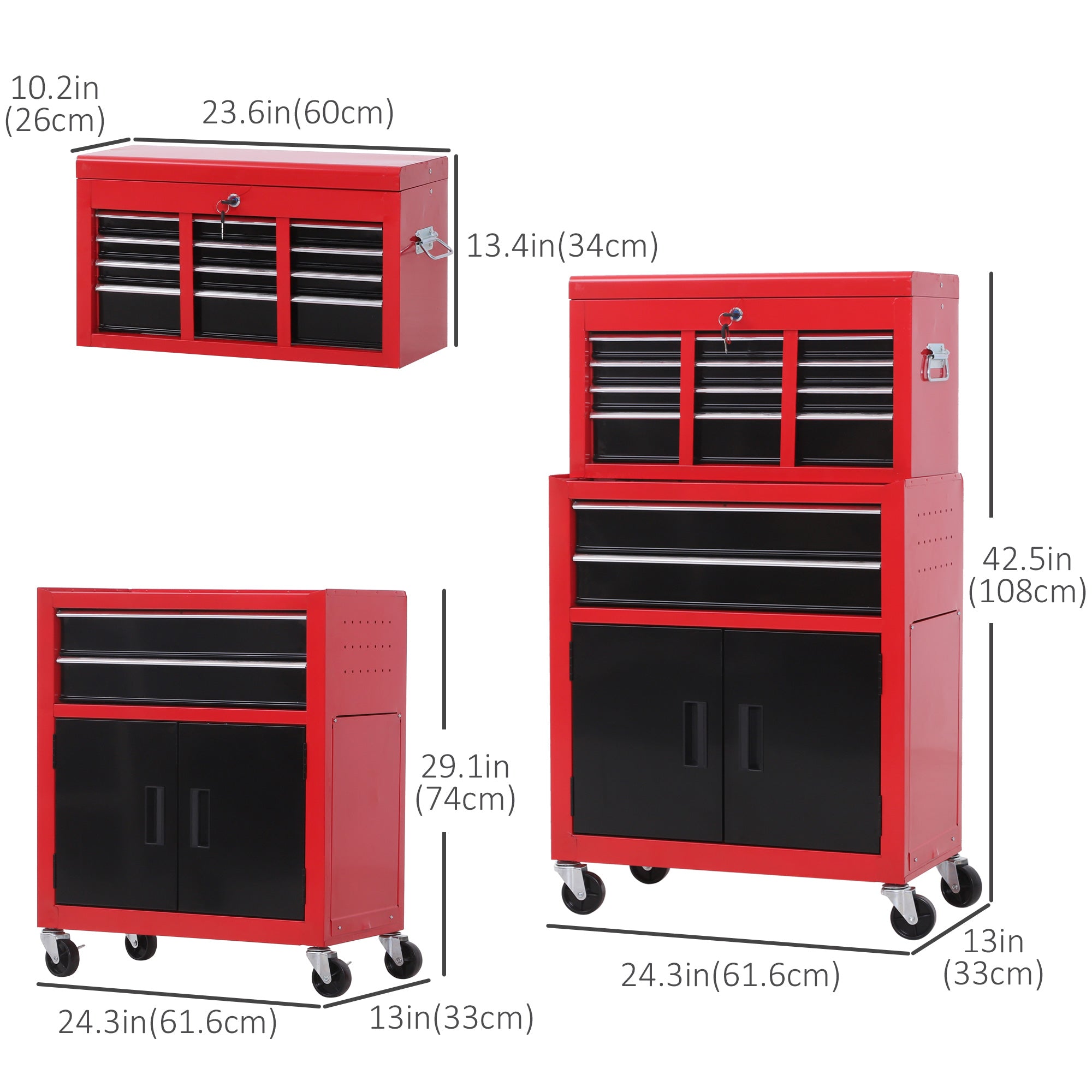 Rolling Tool Chest with Wheels and Drawers, 6-Drawer Tool Storage Cabinet, Detachable Organizer Tool Box Combo, Mobile Lockable Toolbox for Workshop Mechanics Garage Tool Organizers at Gallery Canada