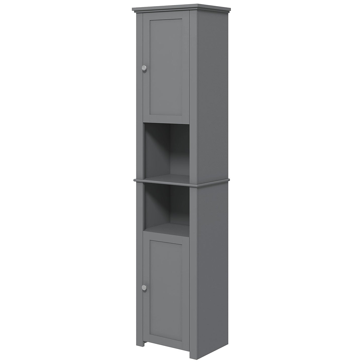 Tall Bathroom Cabinet, Freestanding Linen Cabinet with Open Shelves and 2 Cupboards, Narrow Storage Cabinet, Grey Bathroom Cabinets Grey  at Gallery Canada