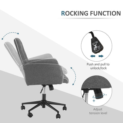 Office Chair, Fabric Study Chair, Mid-Back Tufted Desk Chair with Swivel Wheels, Adjustable Height, Grey Task Chairs   at Gallery Canada