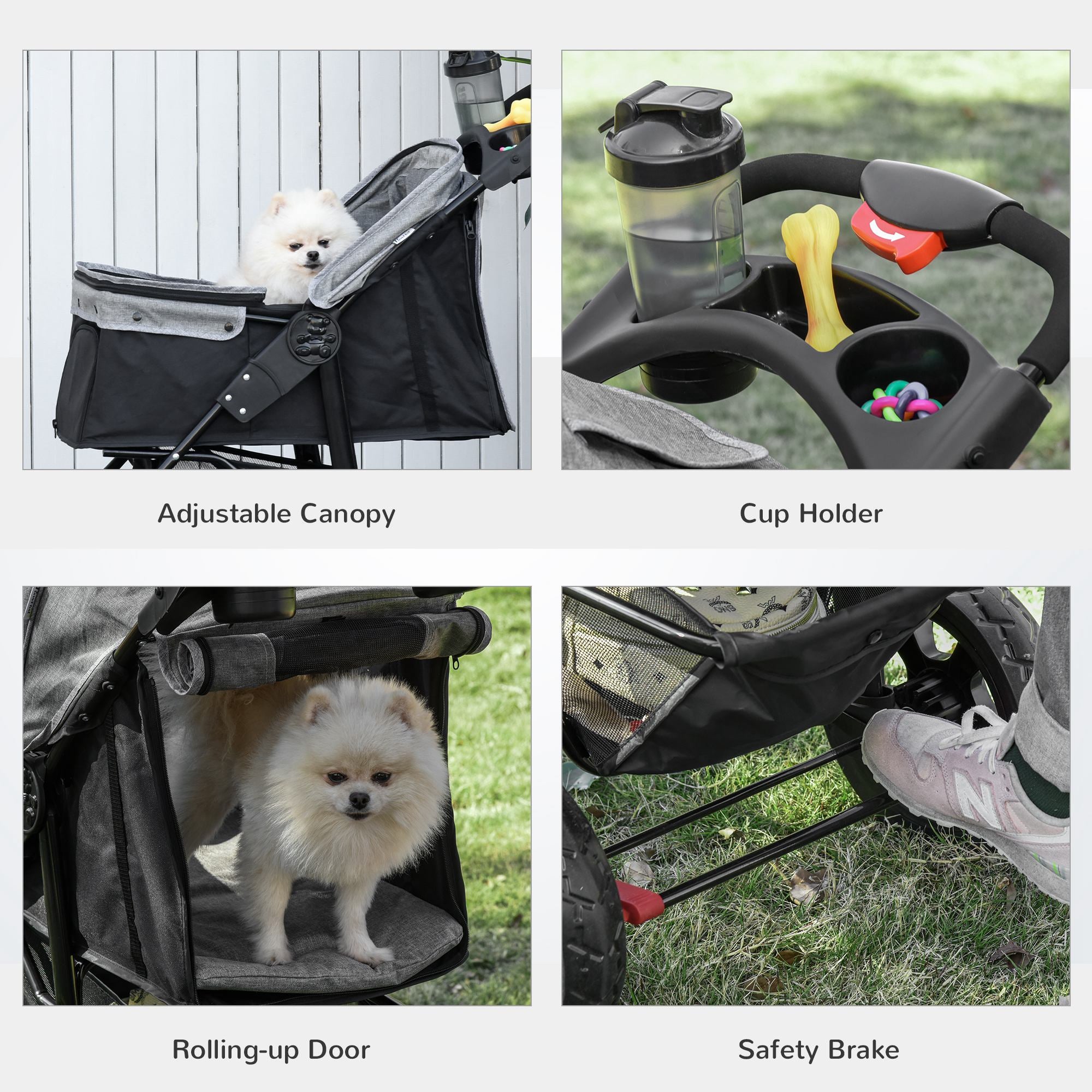 3 Wheel Folding Dog Stroller, Jogger Travel Carrier with Adjustable Canopy, Storage Brake, Mesh Window for S&;M Dogs Grey Dog Bike Trailers & Strollers at Gallery Canada