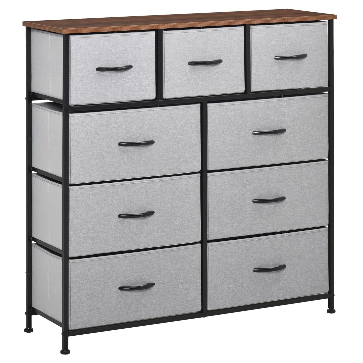 9 Bins Storage Chest Dresser Organizer Unit w/ Steel Frame, Wood Top, Easy Pull Fabric Bins, for Living Room, Hallway, Entryway Storage Cabinets Dark Walnut & Grey  at Gallery Canada