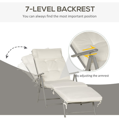 Outdoor Folding Chaise Lounge Chair Recliner with Portable Design, Adjustable Backrest, Cushion and Headrest, Cream White Lounger Chairs   at Gallery Canada