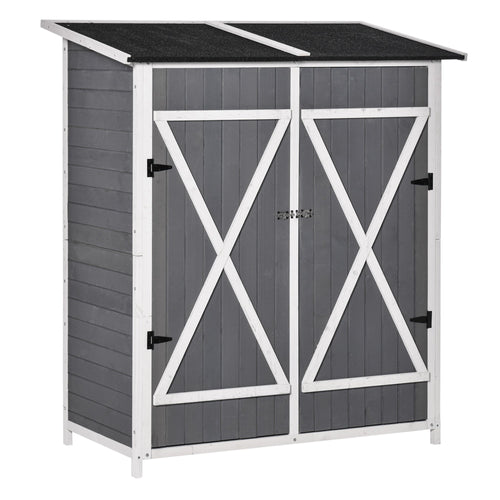 54.75''x29.5''x63'' Garden Storage Shed Asphalt Roof Wooden Timber Double Door Utility Storage House w/ Movable Shelf &; Fixed Fittings