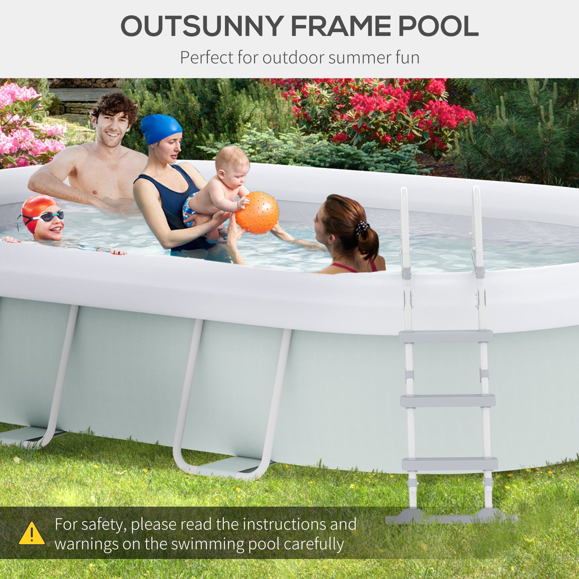 18' x 10' x 3.5' Above Ground Swimming Pool, Non-Inflatable Rectangular Steel Frame Pool with Filter Pump, Safety Ladder for 1-8 People, Grey Outdoor Swimming Pools & Hot Tubs at Gallery Canada