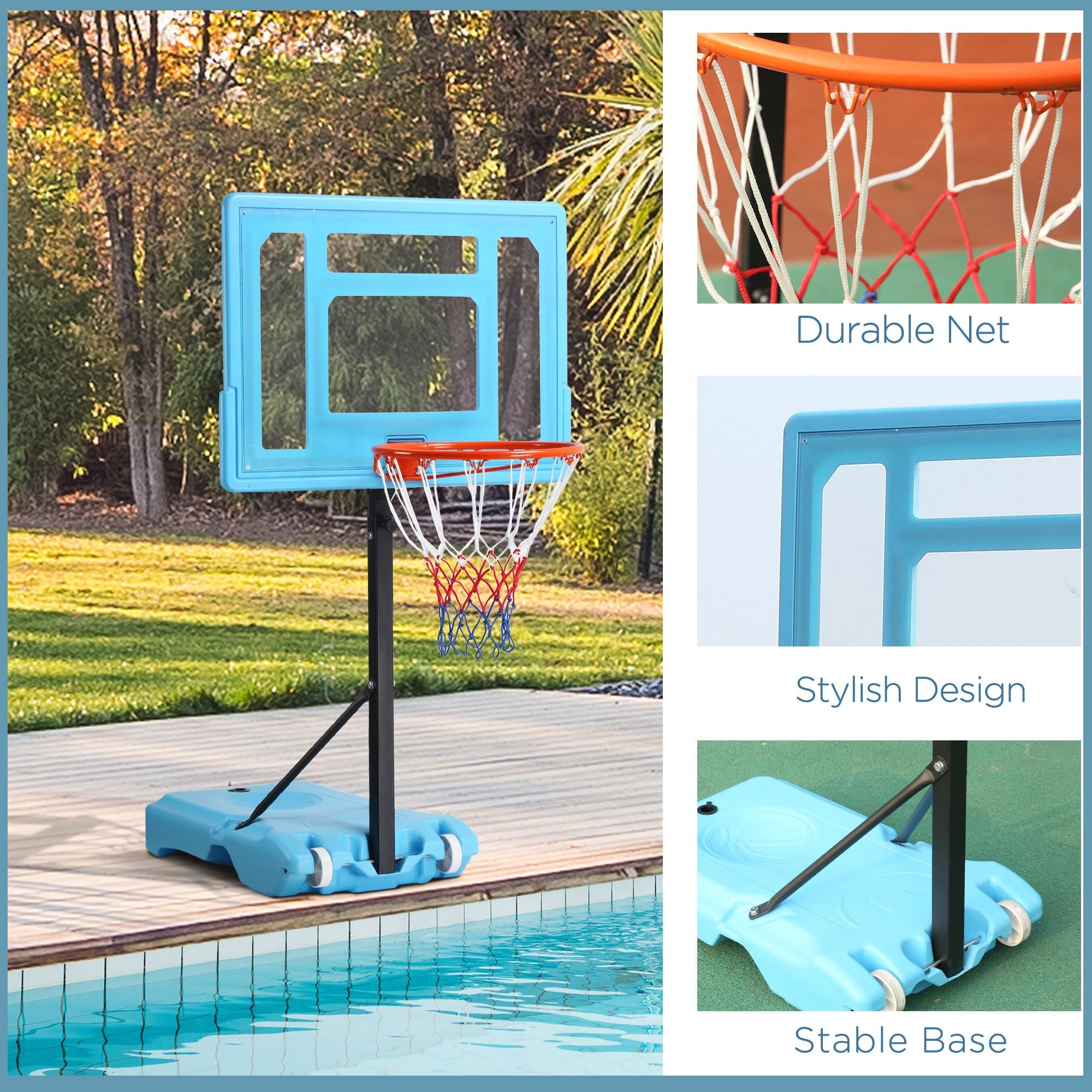 Adjustable Poolside Basketball Hoop Stand with Fillable Base, 36.5