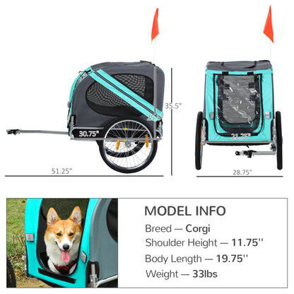 Dog Bike Trailer Pet Cart Bicycle Wagon Cargo Carrier Attachment for Travel with 3 Entrances Large Wheels for Off-Road &; Mesh Screen, Green Dog Bike Trailers & Strollers   at Gallery Canada