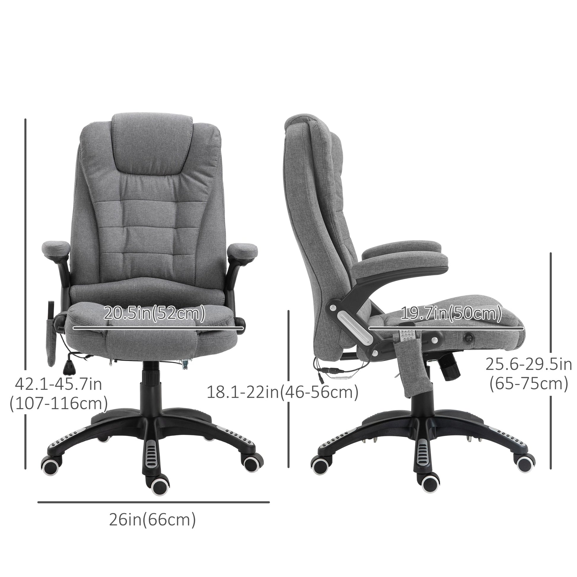 6 Point Vibrating Massage Home Office Chair High Back Executive Chair with Reclining Back, Swivel Wheels, Grey Massage Chairs   at Gallery Canada