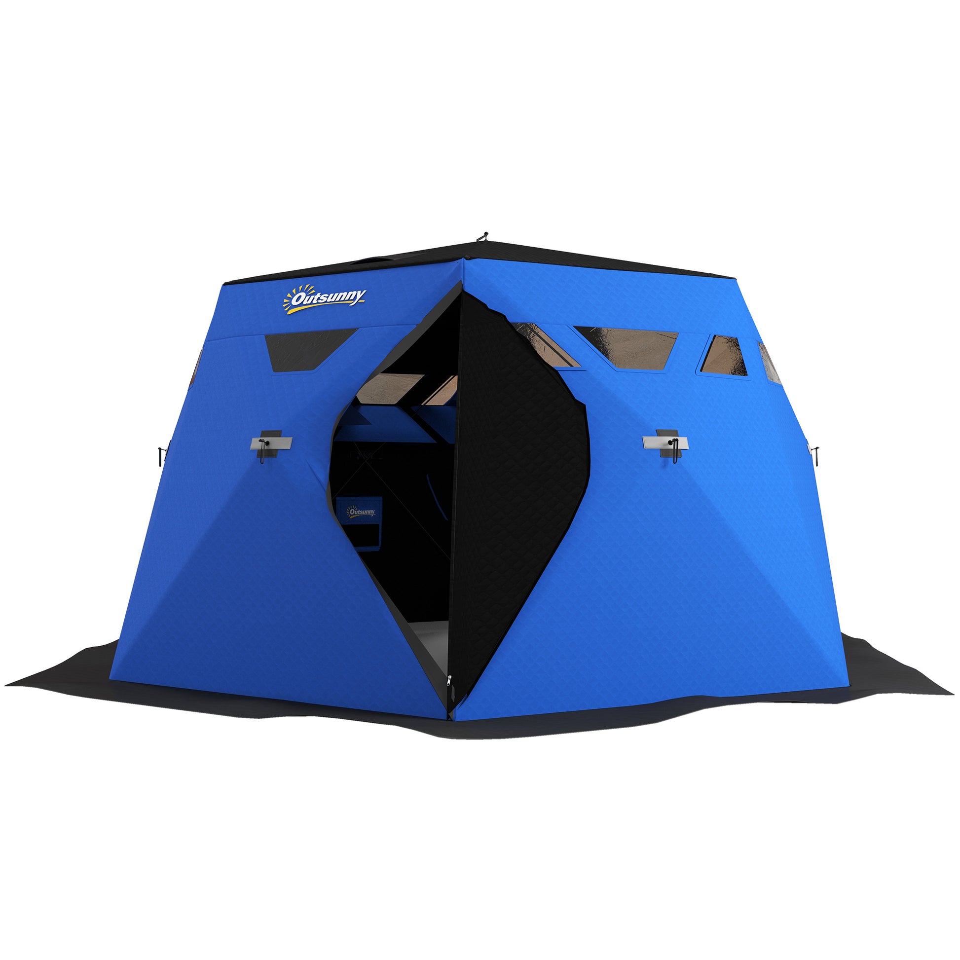 4 Person Insulated Ice Fishing Shelter, Pop-Up Portable Ice Fishing Tent with Carry Bag and Two Doors for -22℉, Blue Ice Fishing Tents   at Gallery Canada