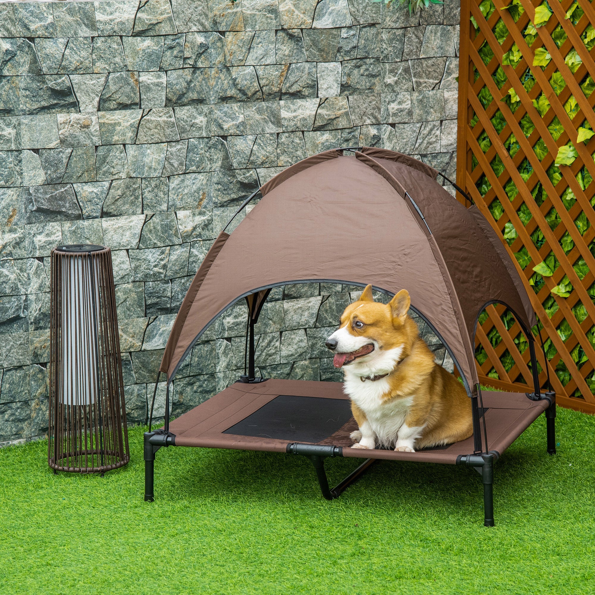 Elevated Dog Bed with Canopy, Portable Raised Dog Cot for L Sized Dogs, Indoor &; Outdoor, 36