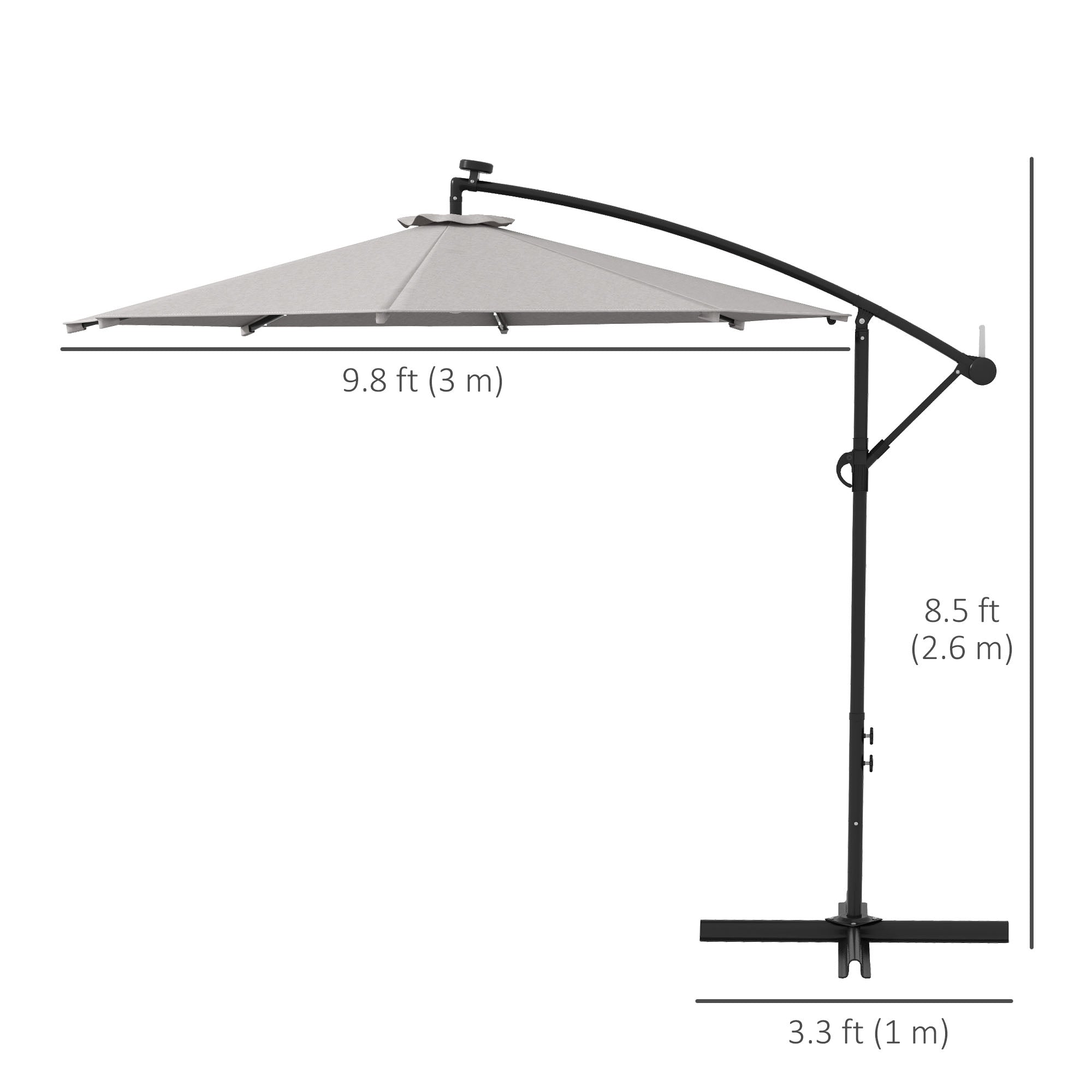 10ft Outdoor Cantilever Umbrella Banana Umbrella with Solar Lights and Adjustable Angle for Patio Backyard Light Grey Cantilever Umbrellas at Gallery Canada
