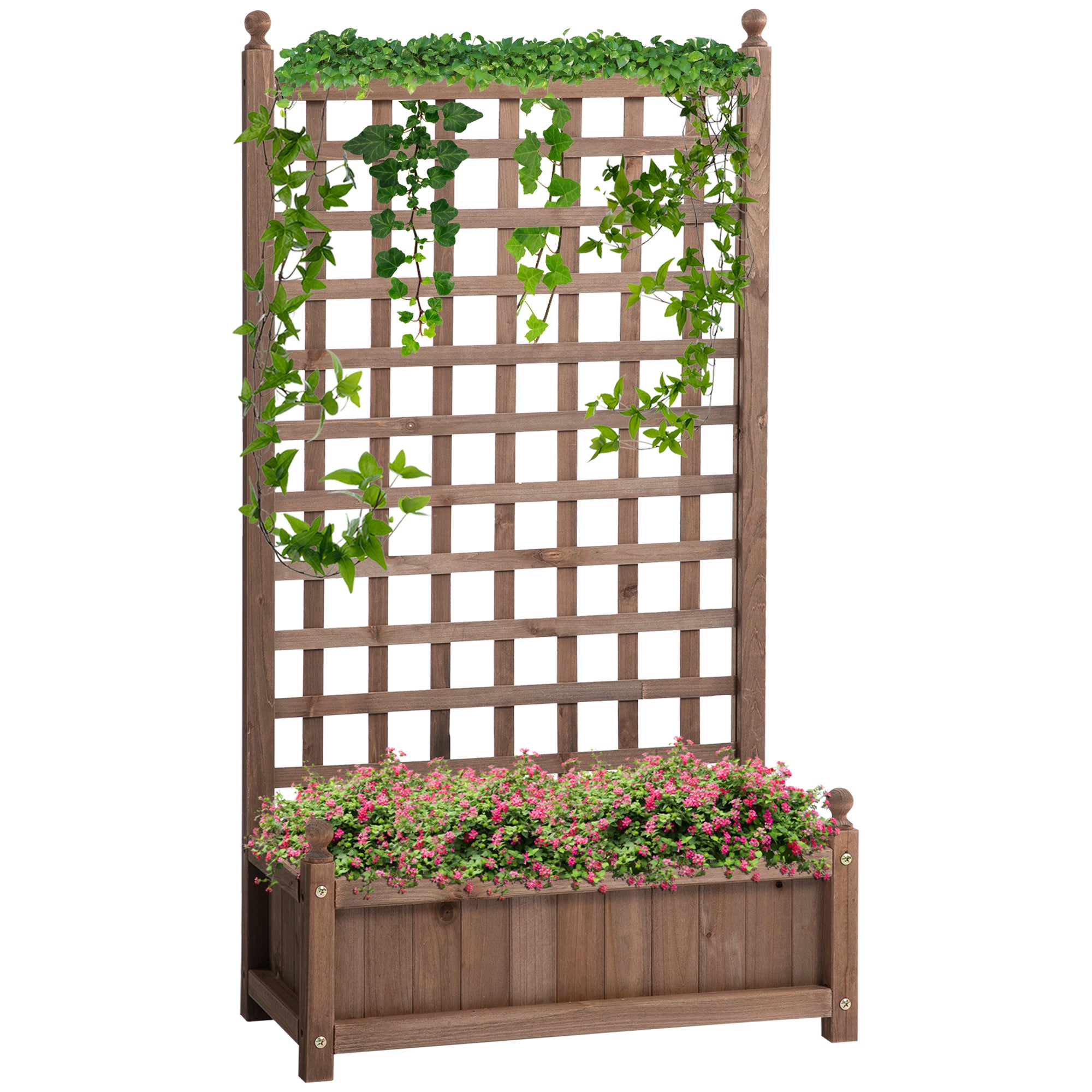 Raised Garden Bed with Trellis, Wood Planter Box for Garden, Free Standing Flower Bed, 25.2