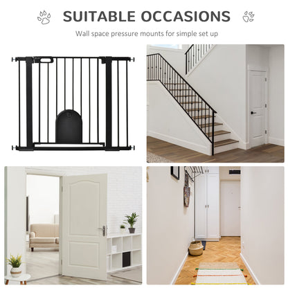 Extra Wide Pet Gate with Cat Door, Auto Close, Double Locking, Black Houses, Kennels & Pens   at Gallery Canada