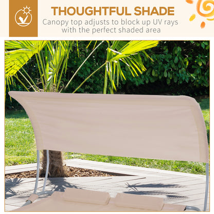 79" Outdoor Lounge Chair with Canopy, Double Chaise Lounger Hammock Bed w/ Pillow and Wheels, Sand Lounger Chairs   at Gallery Canada