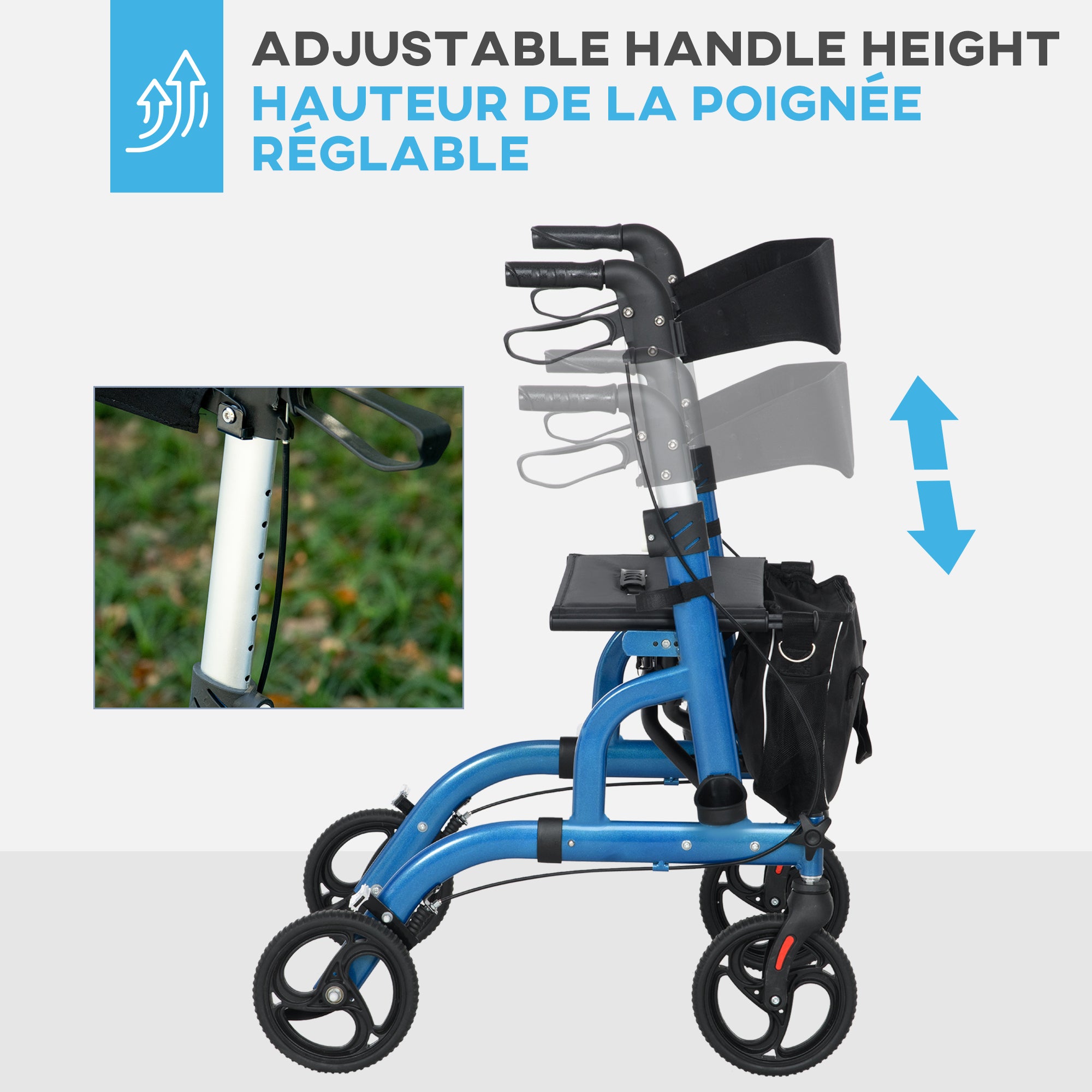 Rollator Walker for Seniors and Adults with 8'' Wheels, Padded Seat and Backrest, Storage Bag Blue Knee Walker & Wheelchair Ramps at Gallery Canada