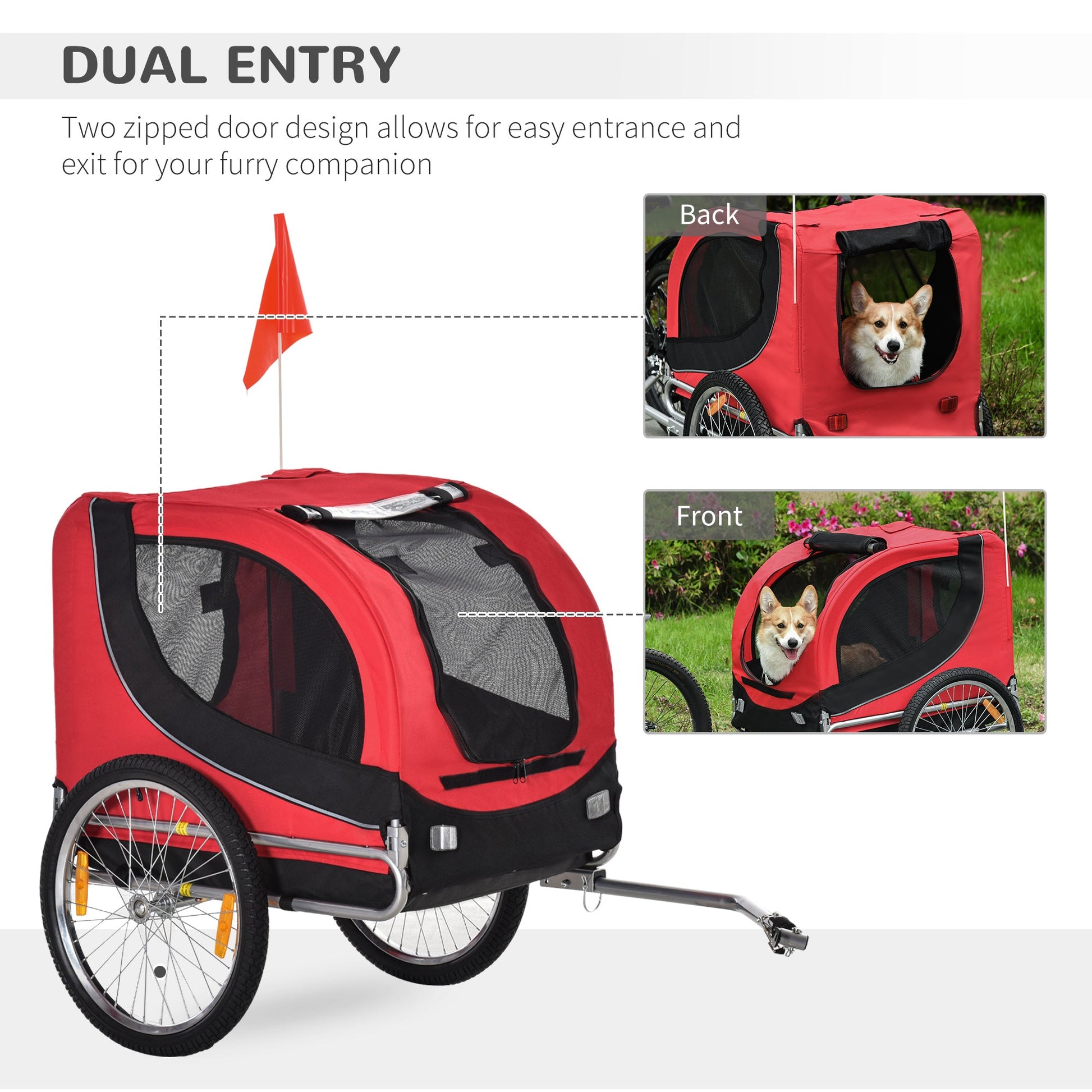 Dog Bike, Trailer Pet Cart, Bicycle Wagon, Travel Cargo, Carrier Attachment with Hitch, Foldable for Travelling, Red Dog Bike Trailers & Strollers   at Gallery Canada