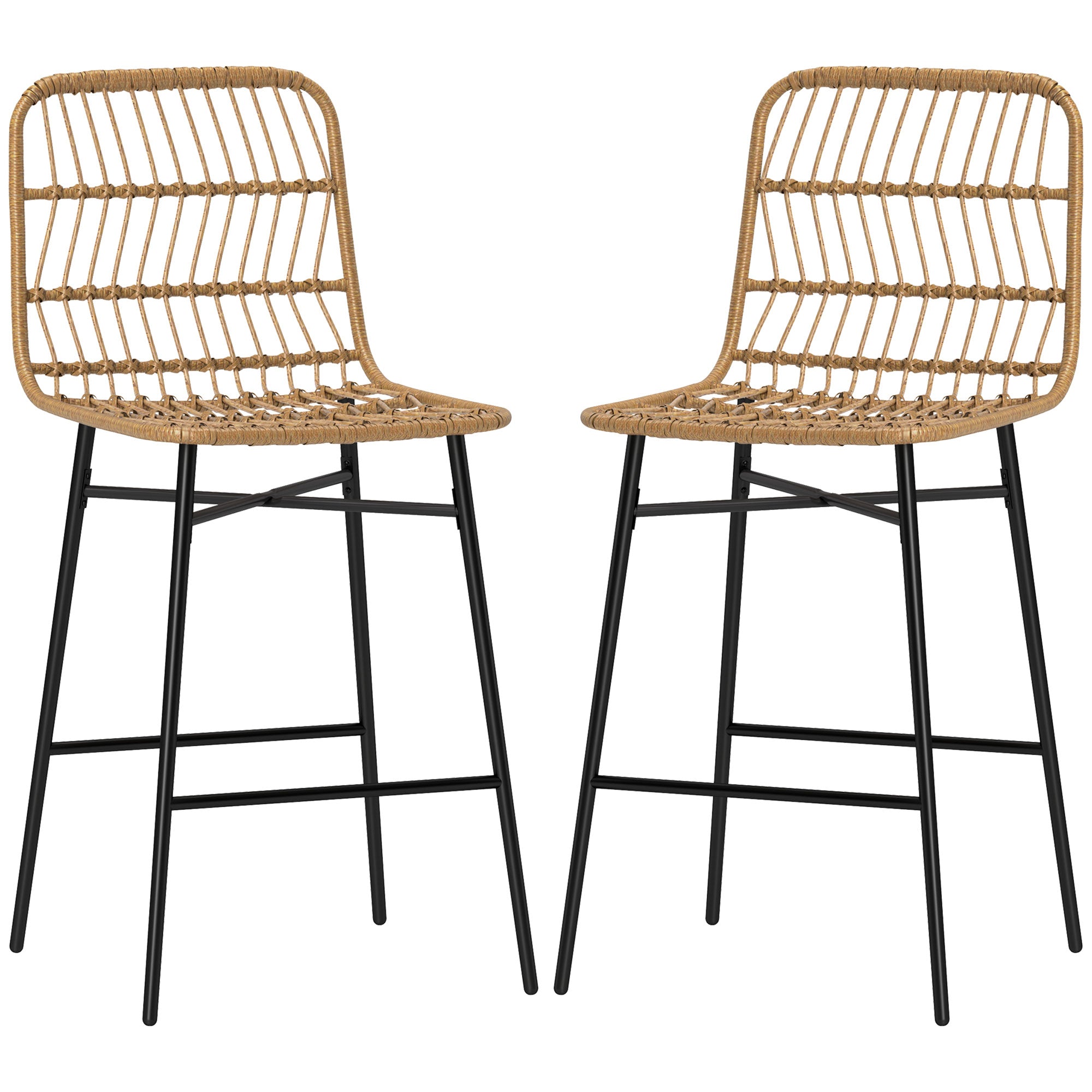 Rattan Counter Height Bar Stools Set of 2, 26
