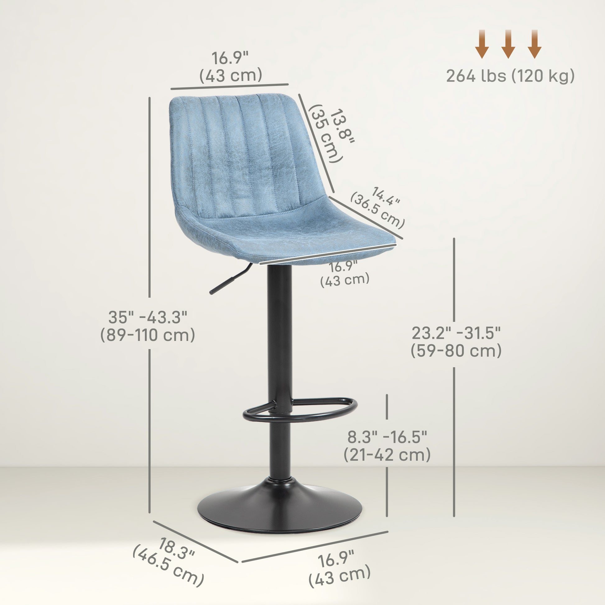 Counter Height Bar Stools Set of 2, Adjustable Height Bar Chairs with Swivel Seat, Leathaire Upholstery Bar Stools   at Gallery Canada