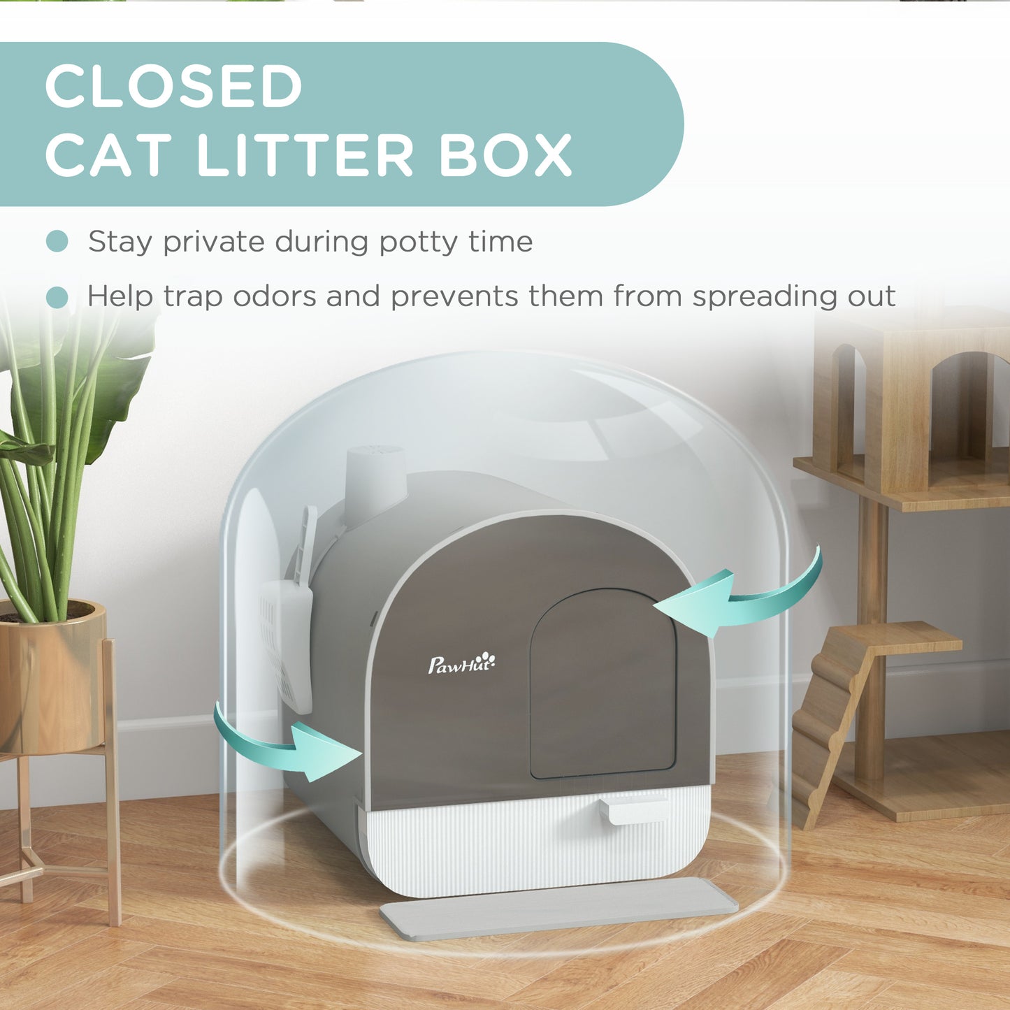 Cat Litter Box with Lid, Removable Tray, Scoop, Filter, Light Grey Cat Litter Box Enclosures   at Gallery Canada