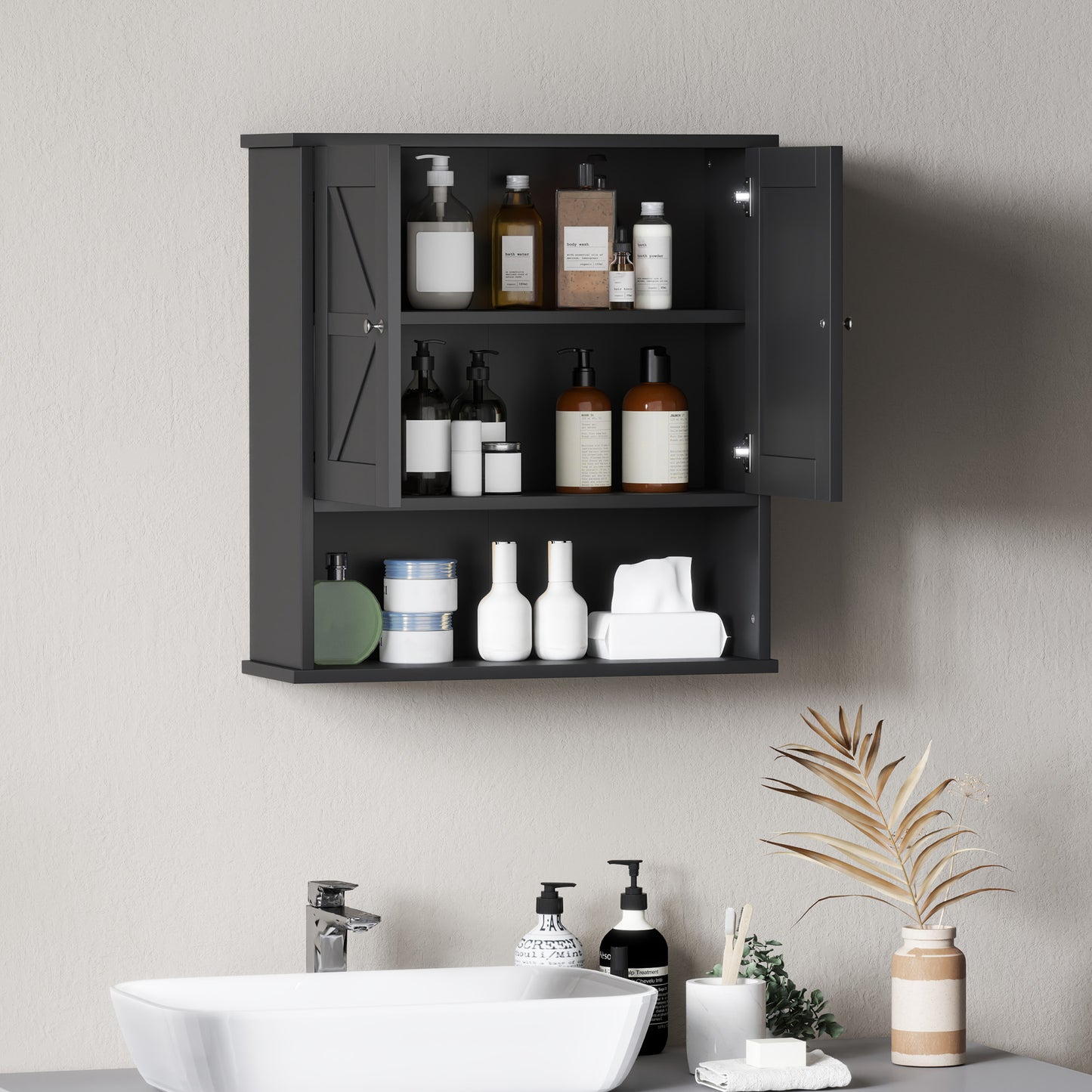 Farmhouse Bathroom Medicine Cabinet, Wall Cabinet with Barn Doors, and Adjustable Shelf for Laundry Room, Black Bathroom Cabinets at Gallery Canada