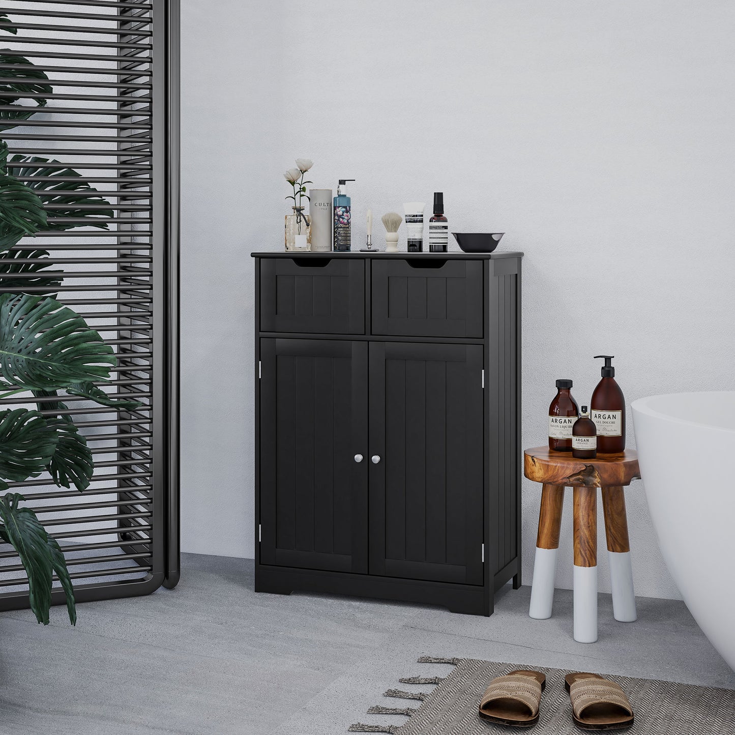 Bathroom Cabinet, Bathroom Storage Cabinet with 2 Drawers, Adjustable Shelf for Living Room, Entryway, Black Bathroom Cabinets   at Gallery Canada