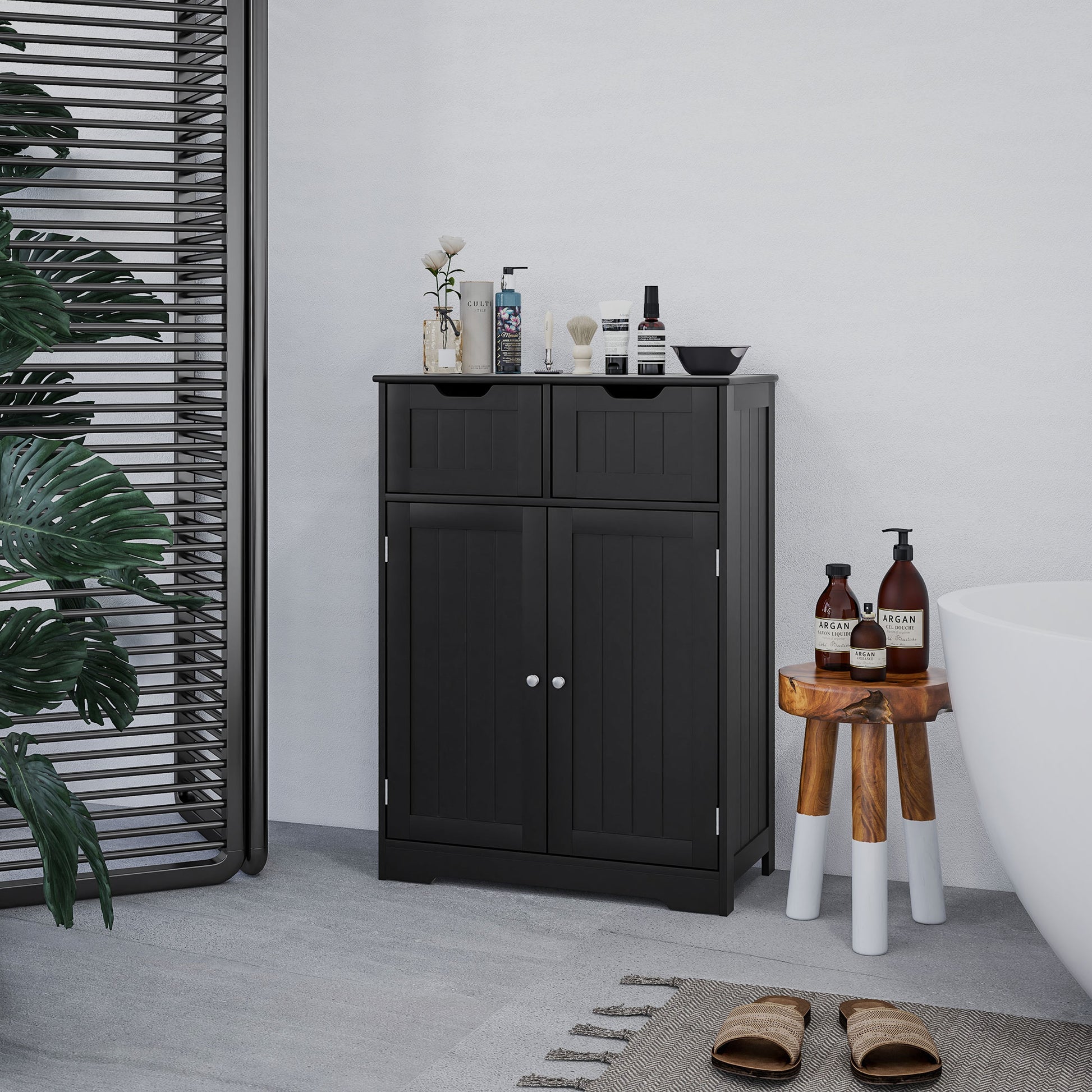 Bathroom Cabinet, Bathroom Storage Cabinet with 2 Drawers, Adjustable Shelf for Living Room, Entryway, Black Bathroom Cabinets   at Gallery Canada