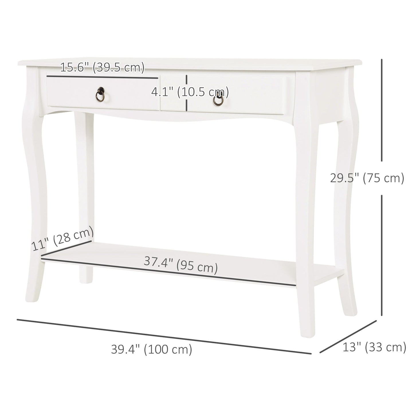 Console Table, Modern Entryway Table with 2 Drawers and Bottom Shelf, Sofa Table for Living Room, Hallway, Ivory White Console Tables   at Gallery Canada