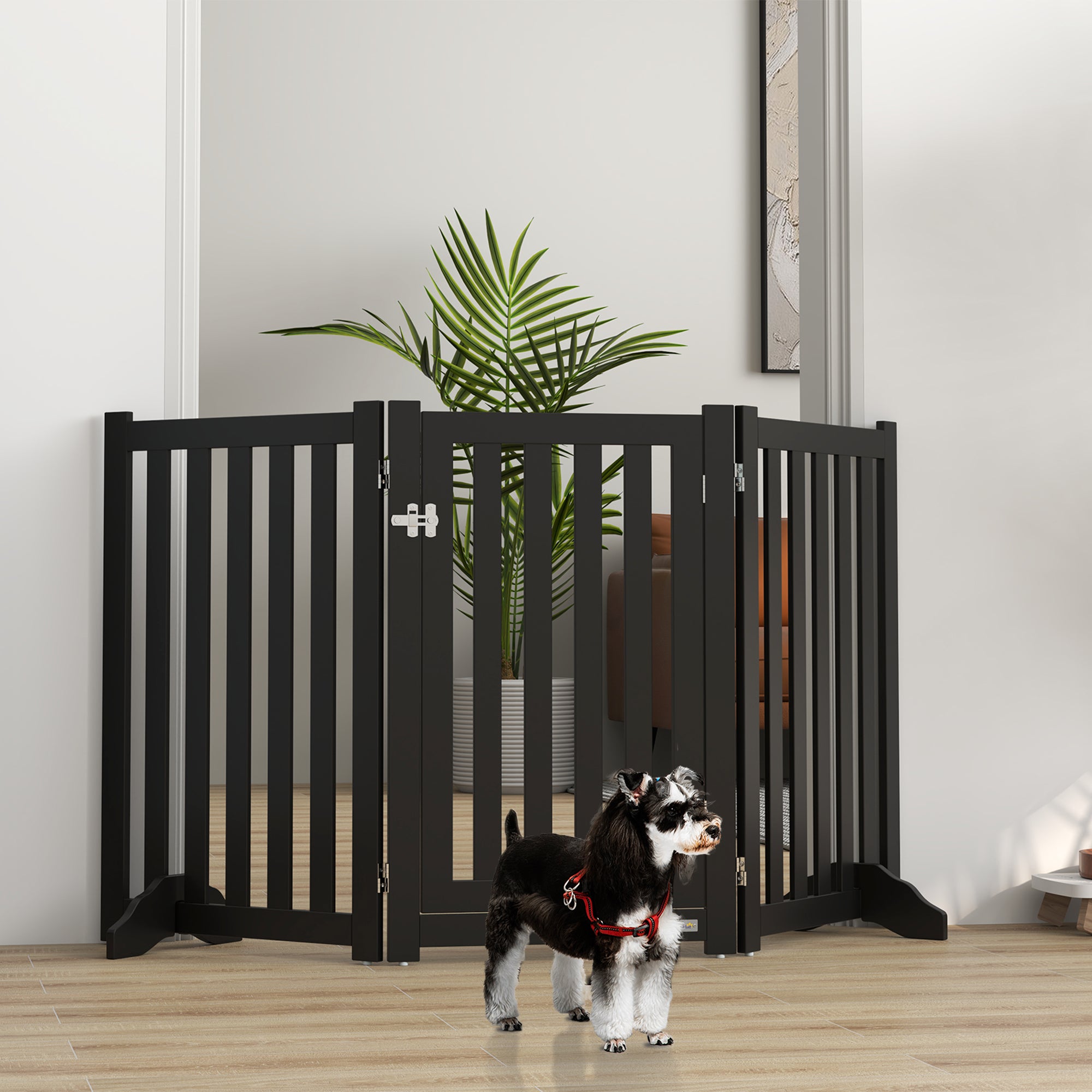 3-Panel Foldable Dog Gate with Feet for Medium Dogs and Below, Black Houses, Kennels & Pens Black  at Gallery Canada