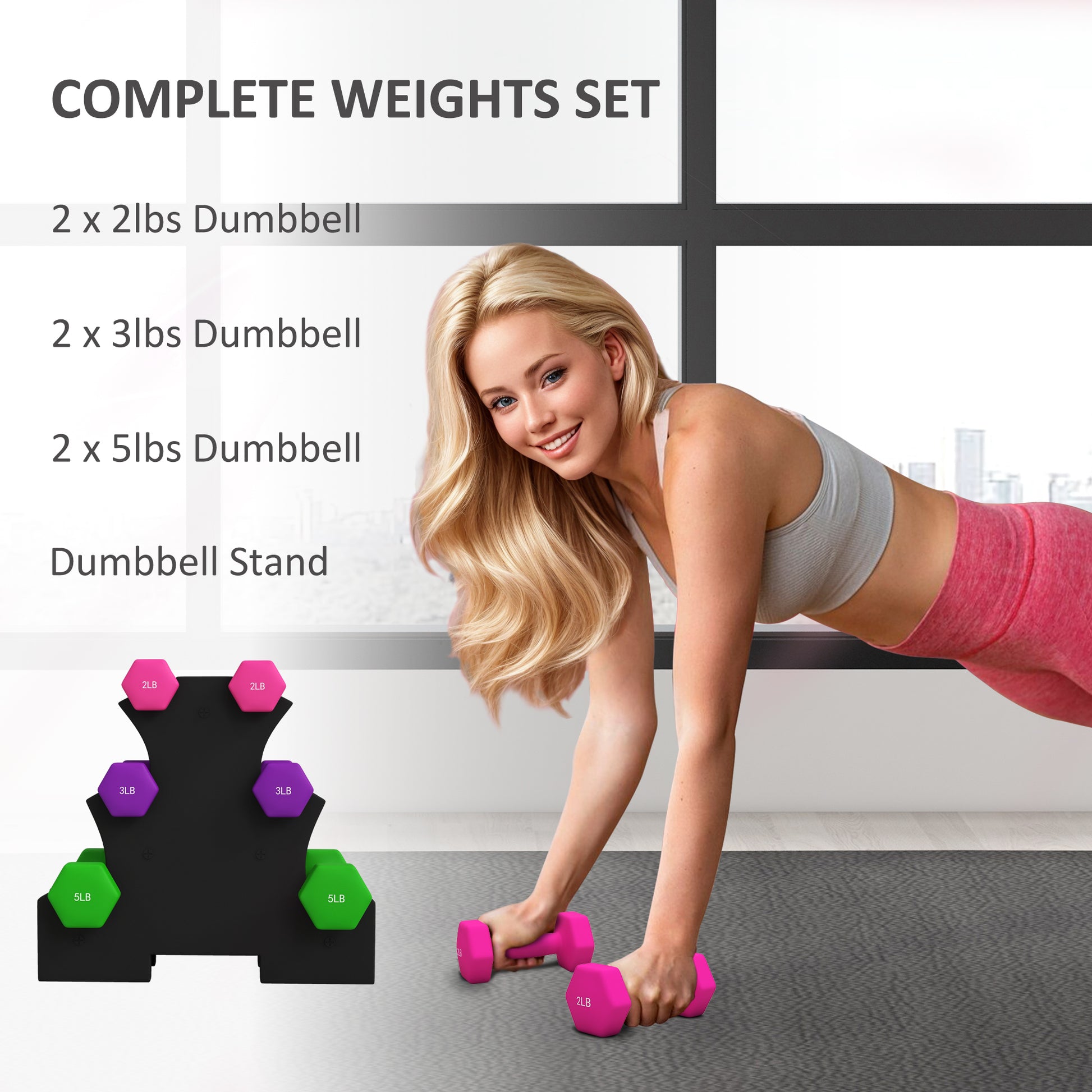 2 x 2 lbs., 2 x 3 lbs., 2 x 5 lbs. Dumbbells Set with Dumbbell Rack, Hand Weights for Home Gym Training Dumbbells & Barbells   at Gallery Canada