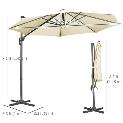 9.6' Cantilever Patio Umbrella Outdoor Hanging Offset Umbrella with Cross Base 360° Rotation Aluminum Poles Cream White Offset Cantilever Umbrellas   at Gallery Canada