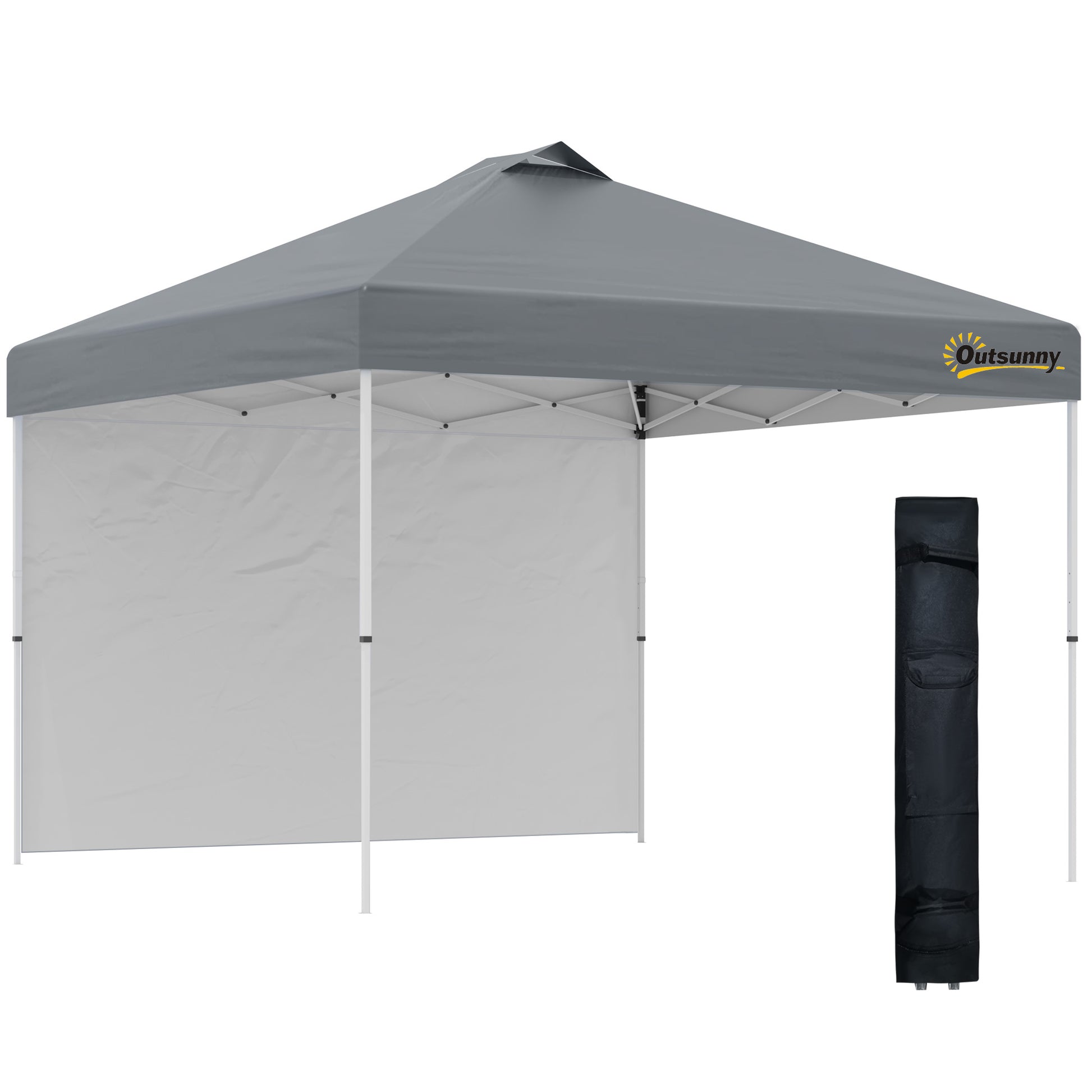 10' x 10' Pop Up Canopy Tent with Adjustable Height, 1 Sidewall, and Wheeled Carry Bag for Outdoor, Garden, Patio, Grey Pop Up Canopies at Gallery Canada