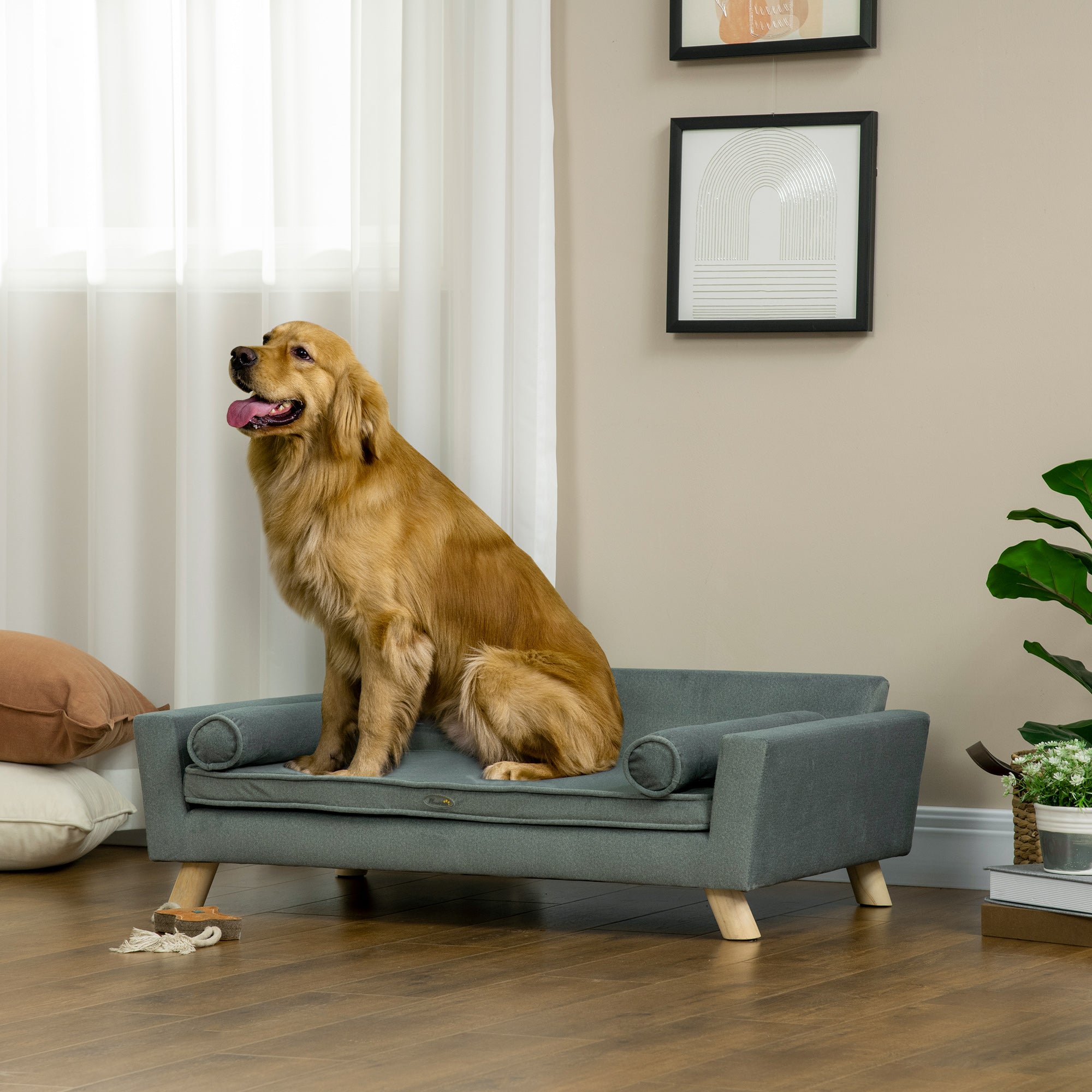 Dog Sofa Bed with Removable Pillows, Foam Pet Sofa Cat Sofa with Removable Washable Cushion, Water-resistant Fabric, for Medium and Large Dogs, Grey Dog Sofas at Gallery Canada