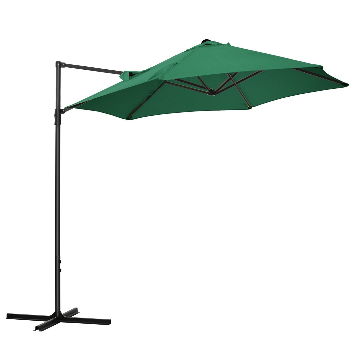 8.5FT Offset Patio Umbrella with 360° Rotation, Outdoor Cantilever Roma Parasol Hanging Sun Shade Canopy Shelter with Cross Base, Green Cantilever Umbrellas Green  at Gallery Canada