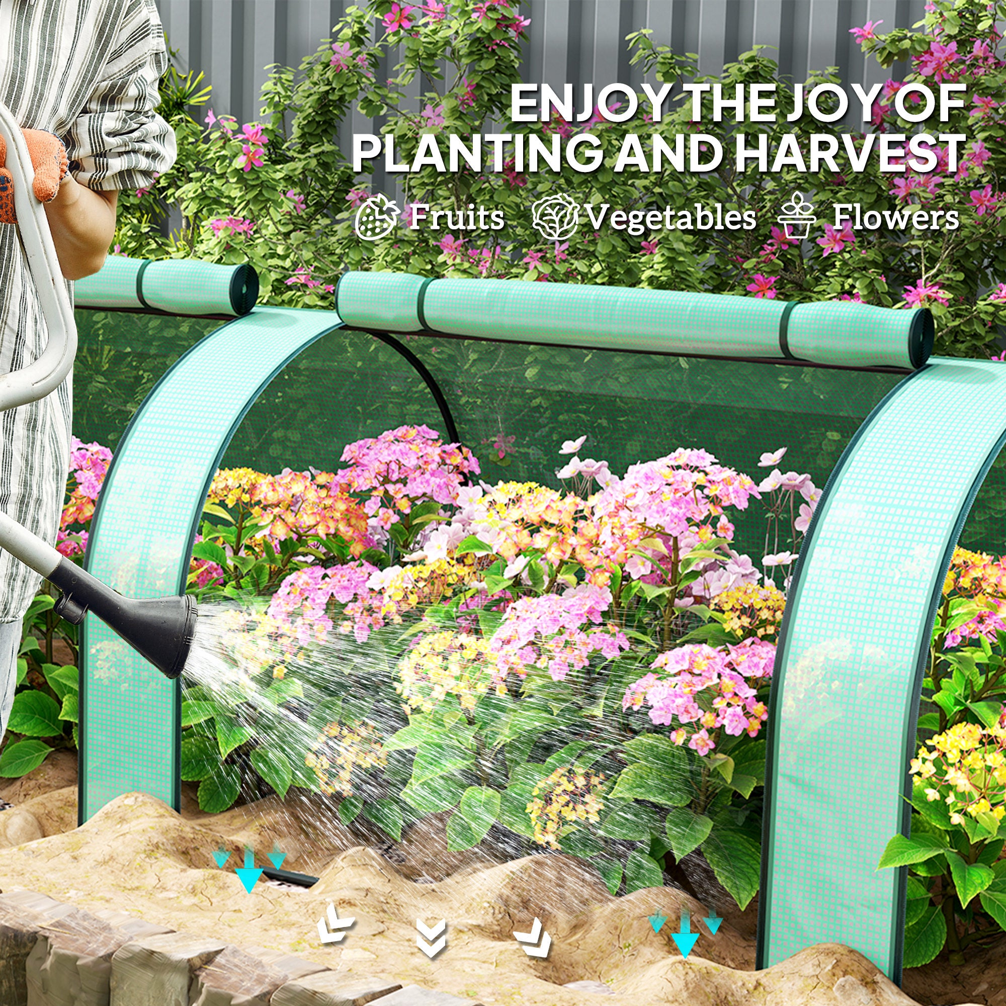 Mini Tunnel Greenhouse with PE Cover Garden Green Grow Shed with Steel Frame Zipped Doors, Green Greenhouses at Gallery Canada