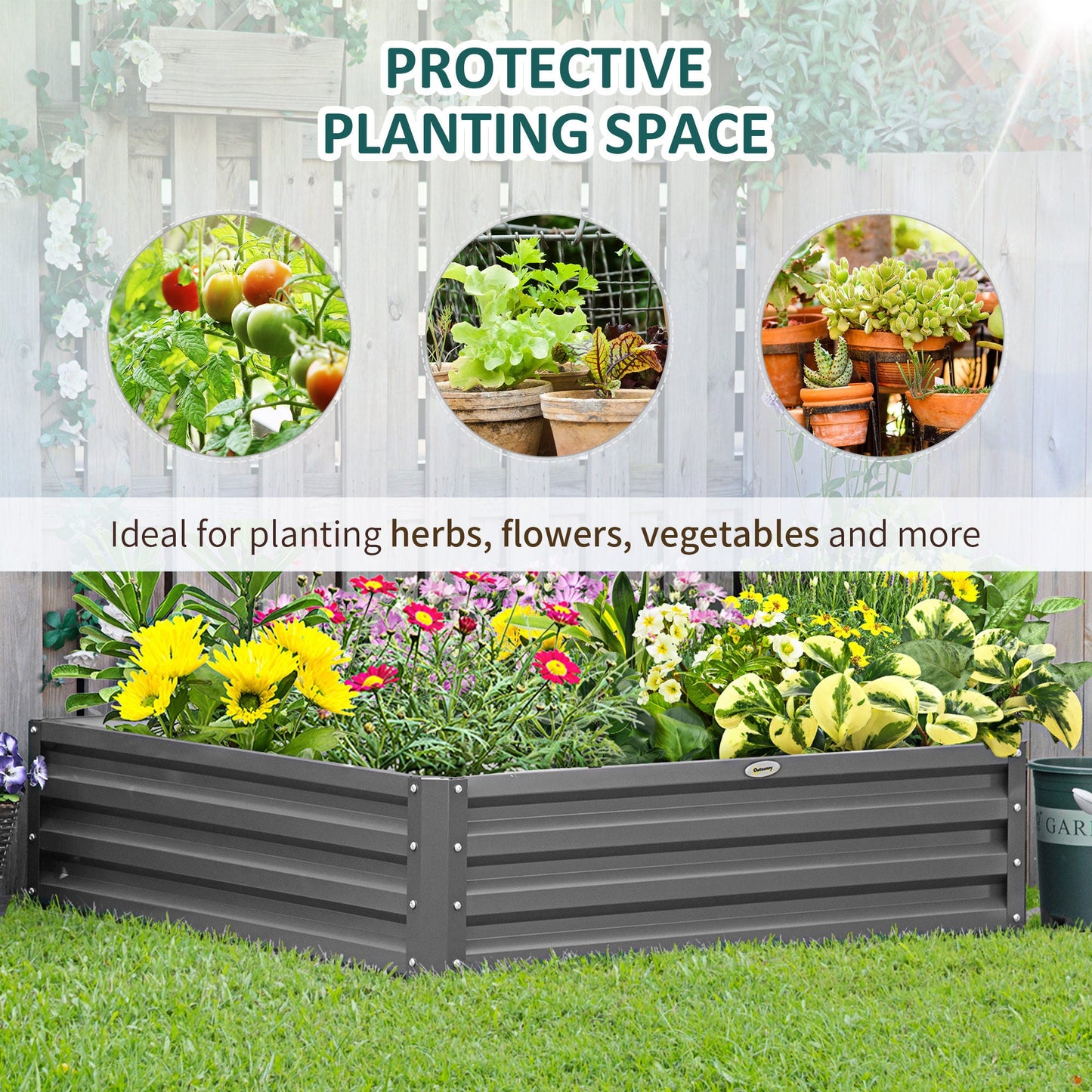 4' x 4' x 1' Raised Garden Bed Galvanized Steel Planter Box for Vegetables, Flowers, Herbs, Light Gray Galvanized Planter Boxes   at Gallery Canada