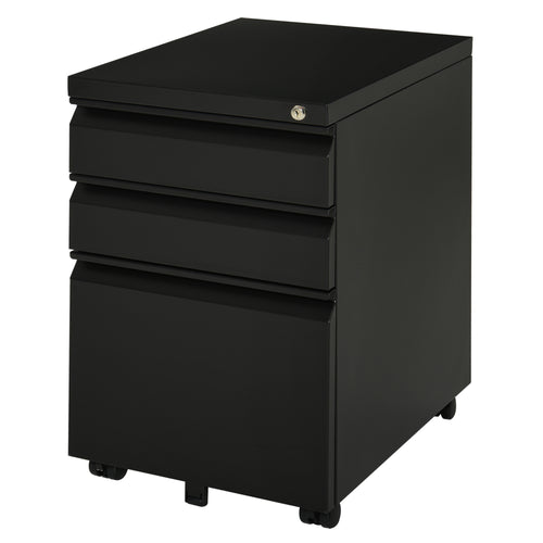 3 Drawer Filing Cabinet, Lockable Office Storage Cabinet on Wheels for Legal, Letter, A4 Files, Black