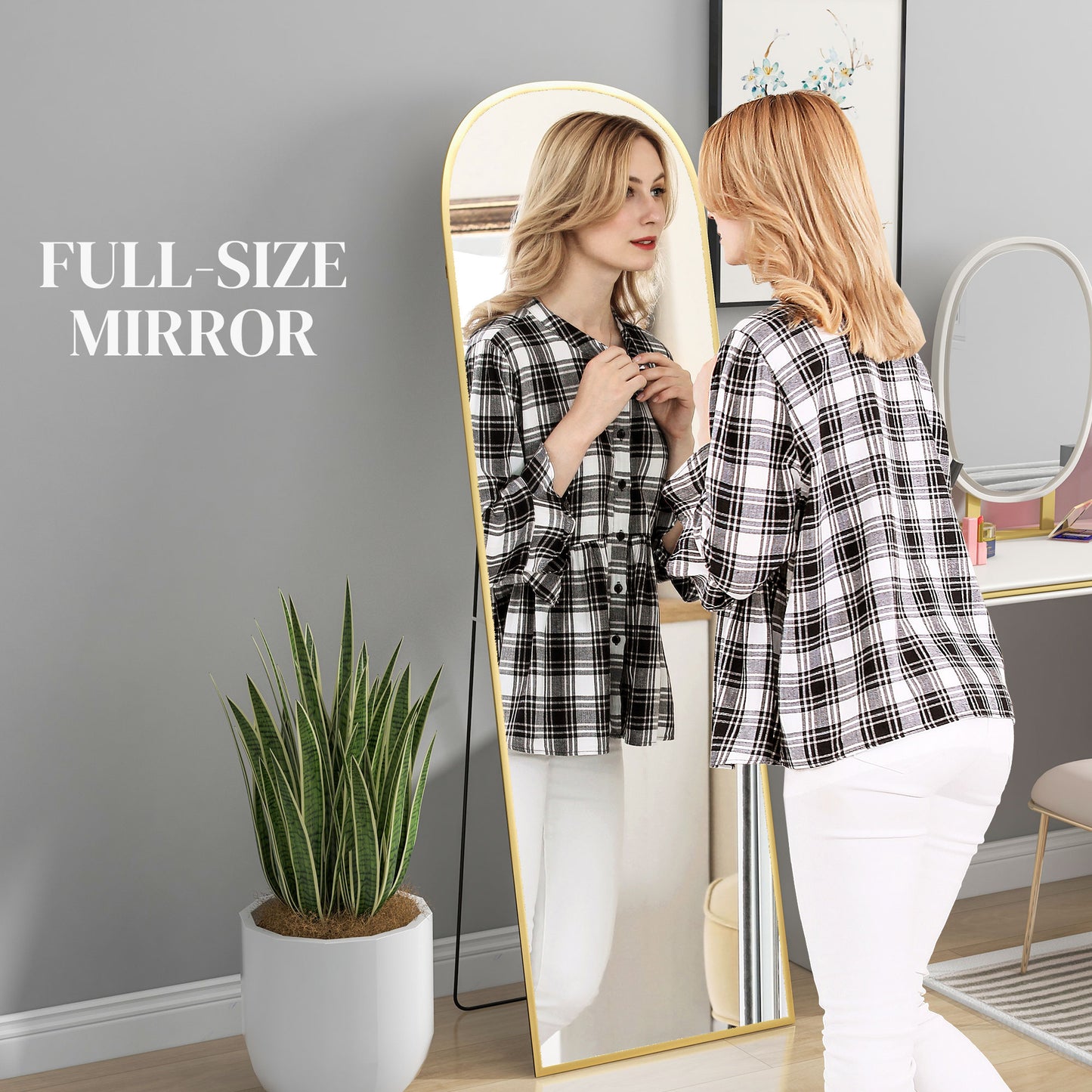 Arched Standing Mirror, 64" x 20" Full Length Mirror, Free Standing or Wall Mounted for Living Room, Bedroom, Gold Full Length Mirrors   at Gallery Canada