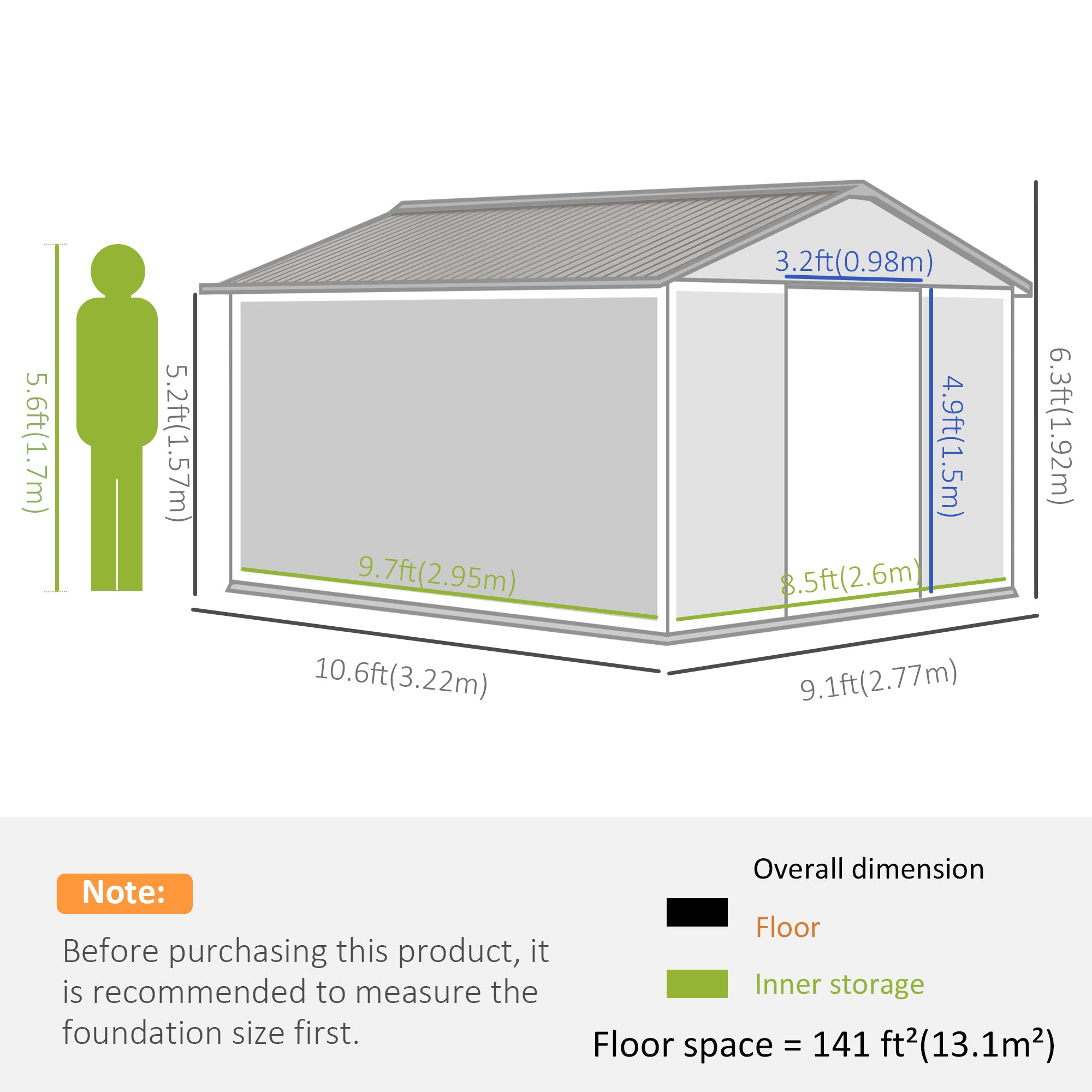 9' x 10.6' Garden Storage Shed w/ Foundation Kit Metal Tool Storage House w/ Double Doors Brown Sheds at Gallery Canada