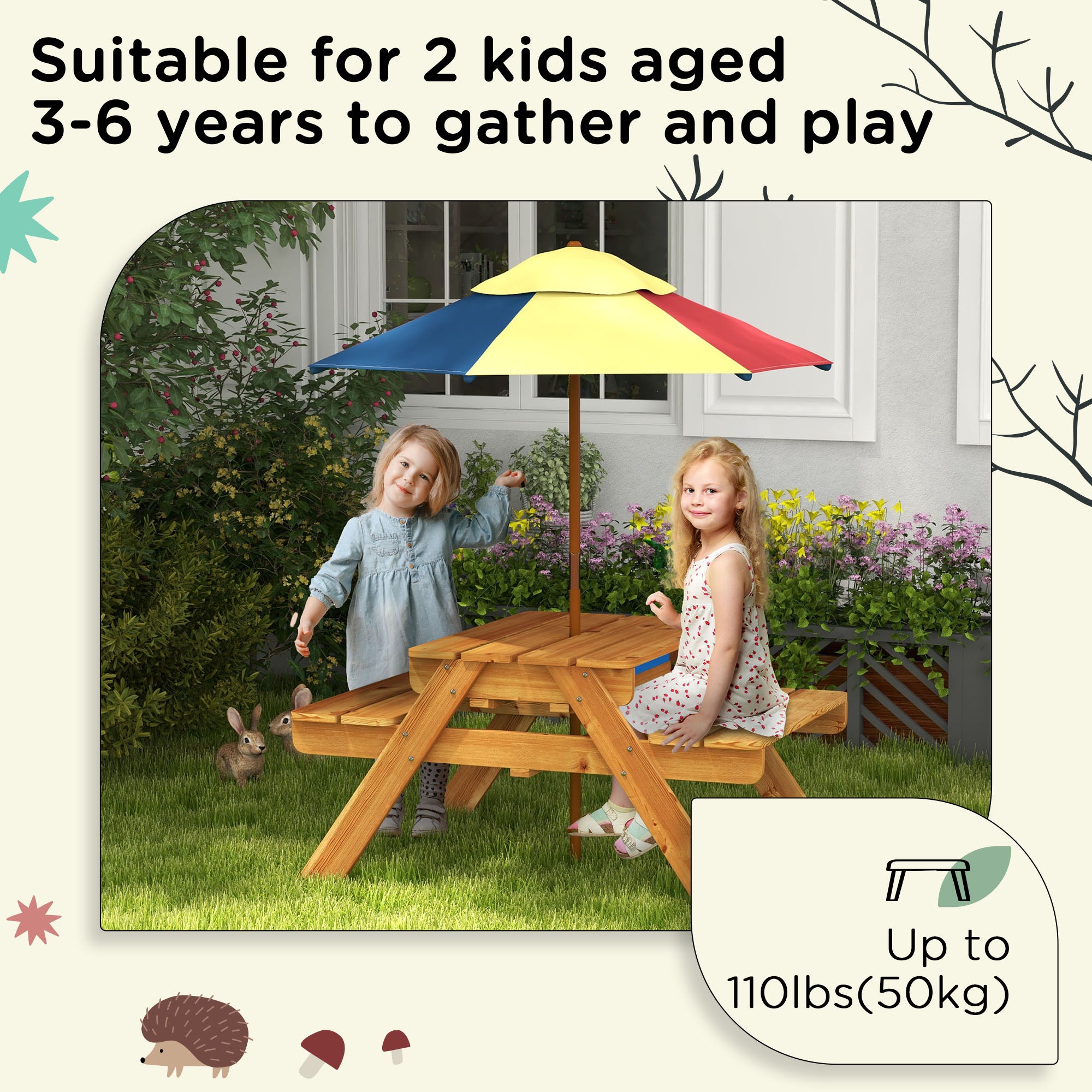 Toddler Water Table Kids Sand &; Water Table with Removable Foldable Umbrella for Patio Lawn Garden, Aged 3-6 Years Old Kids Outdoor Furniture at Gallery Canada