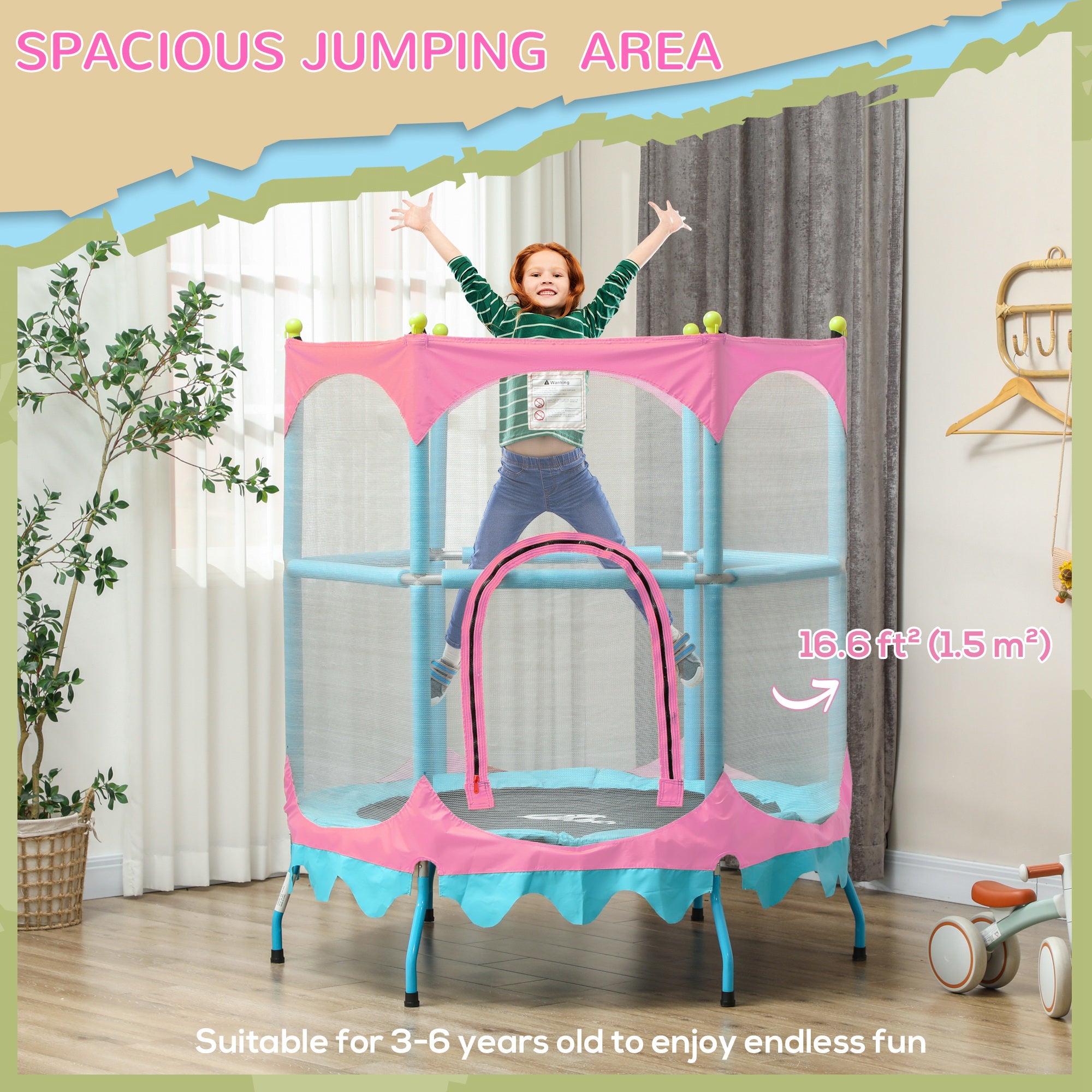 Trampoline for Kids, 4.6FT Mini Toddler Trampoline Indoor Outdoor with Handlebar, Safety Enclosure Net, Pink Trampolines   at Gallery Canada