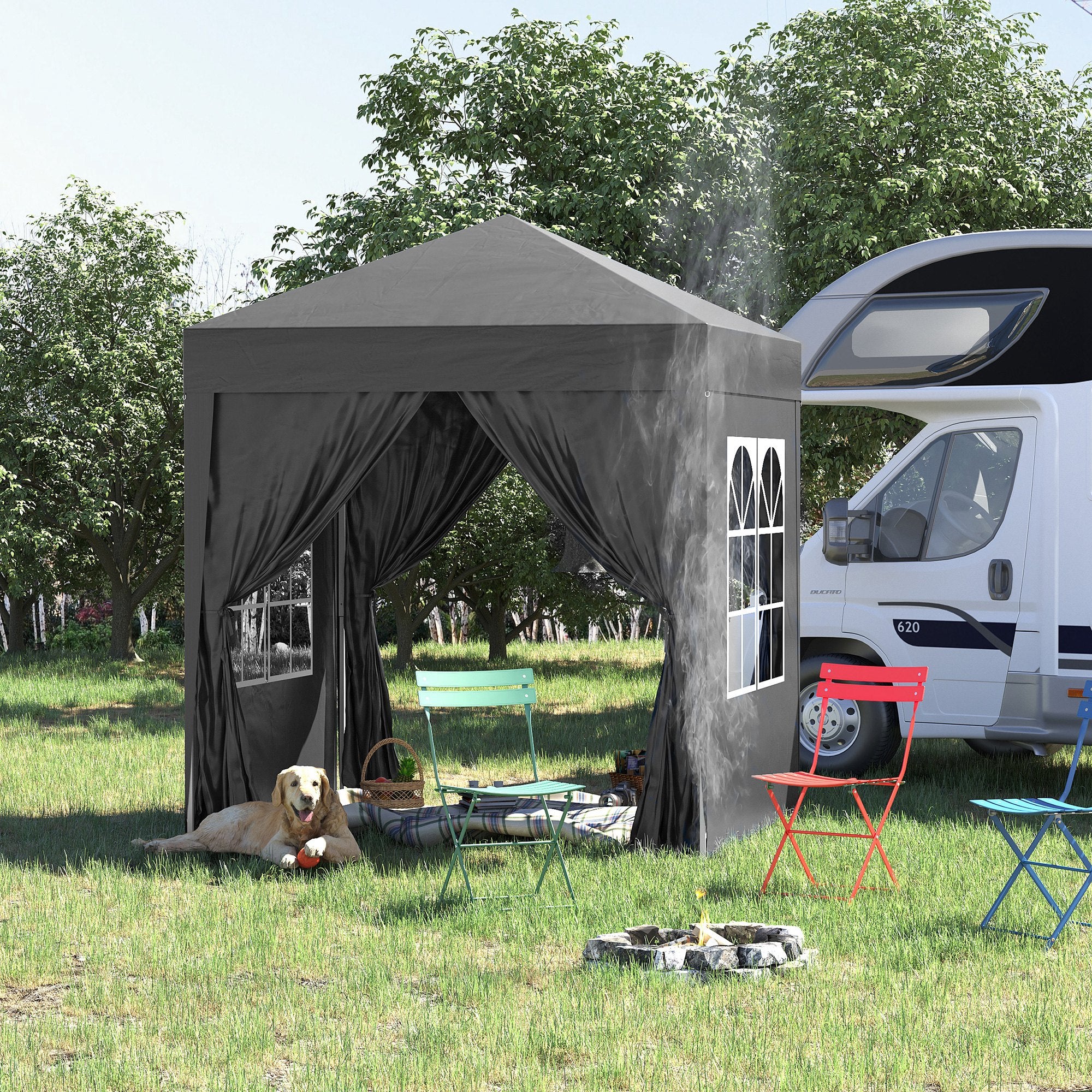 6.6'x6.6' Pop Up Canopy Tent with Sidewalls, Instant Sun Shelter Camping Gazebo with Carry Bag, Black Pop Up Canopies at Gallery Canada