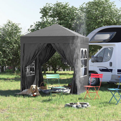 6.6'x6.6' Pop Up Canopy Tent with Sidewalls, Instant Sun Shelter Camping Gazebo with Carry Bag, Black