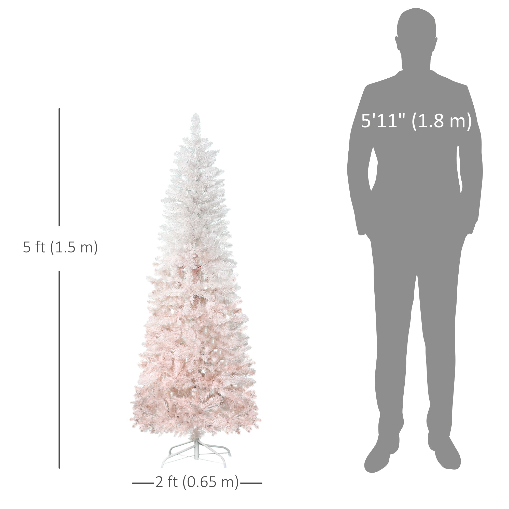 5ft Pencil Artificial Christmas Tree with Pine Realistic Branches, Auto Open, Pink and White Pencil Christmas Trees   at Gallery Canada