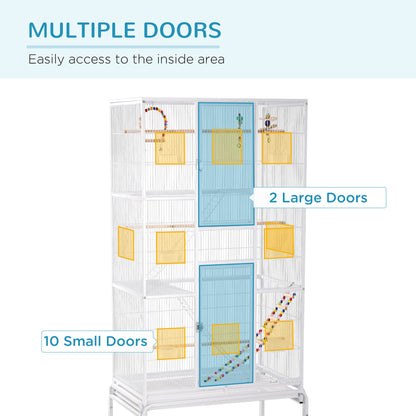 71" Bird Cage with Wheels Perches, Ramp, Storage Shelf, Toys for Canaries, Finches, Cockatiels, Parakeets, White Bird Cages   at Gallery Canada