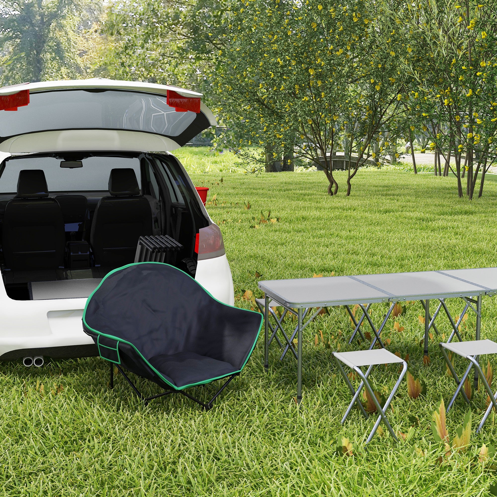 Foldable Camping Chair Padded Moon Saucer Chair with Carry Bag, Storage Pocket for Outdoor, Beach, Picnic, Hiking, Fishing, Travel Picnic Tables & Camping Chairs at Gallery Canada
