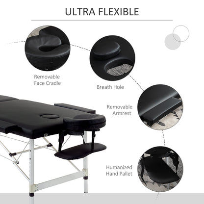 73" 2 Section Foldable Massage Table Professional Salon SPA Facial Couch Tatoo Bed with Carry Bag Black Portable Massage Tables   at Gallery Canada