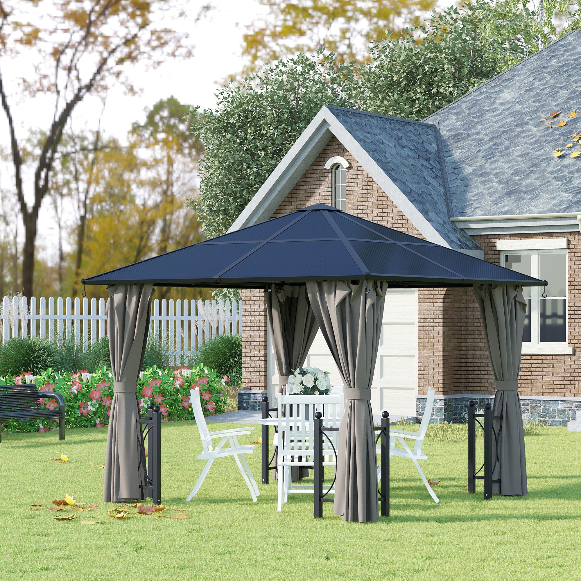 10' x 10' Hardtop Gazebo with PC Board Roof and Aluminum Frame, Patio Gazebo with Curtains and Netting for Party Wedding Marquee Tent, Black Gazebos at Gallery Canada