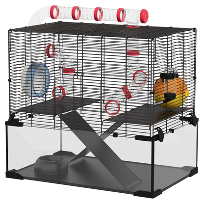 Hamster Cage with Deep Glass Bottom, Tunnel Tube System, Platforms, Hut, Exercise Wheel, Water Bottle, 24" x 16" x 22" Hamster Cages   at Gallery Canada