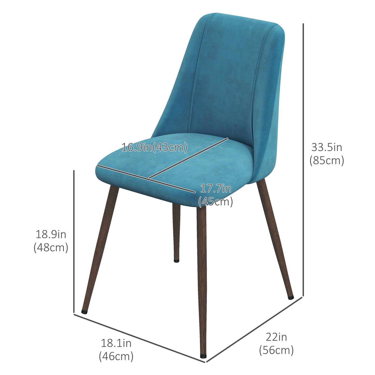 Dining Chairs Set of 4, Modern Kitchen Chair with Velvet-touch Upholstery, Curved Back and Wood-grain Steel Leg for Living Room, Bedroom, Blue Bar Stools   at Gallery Canada